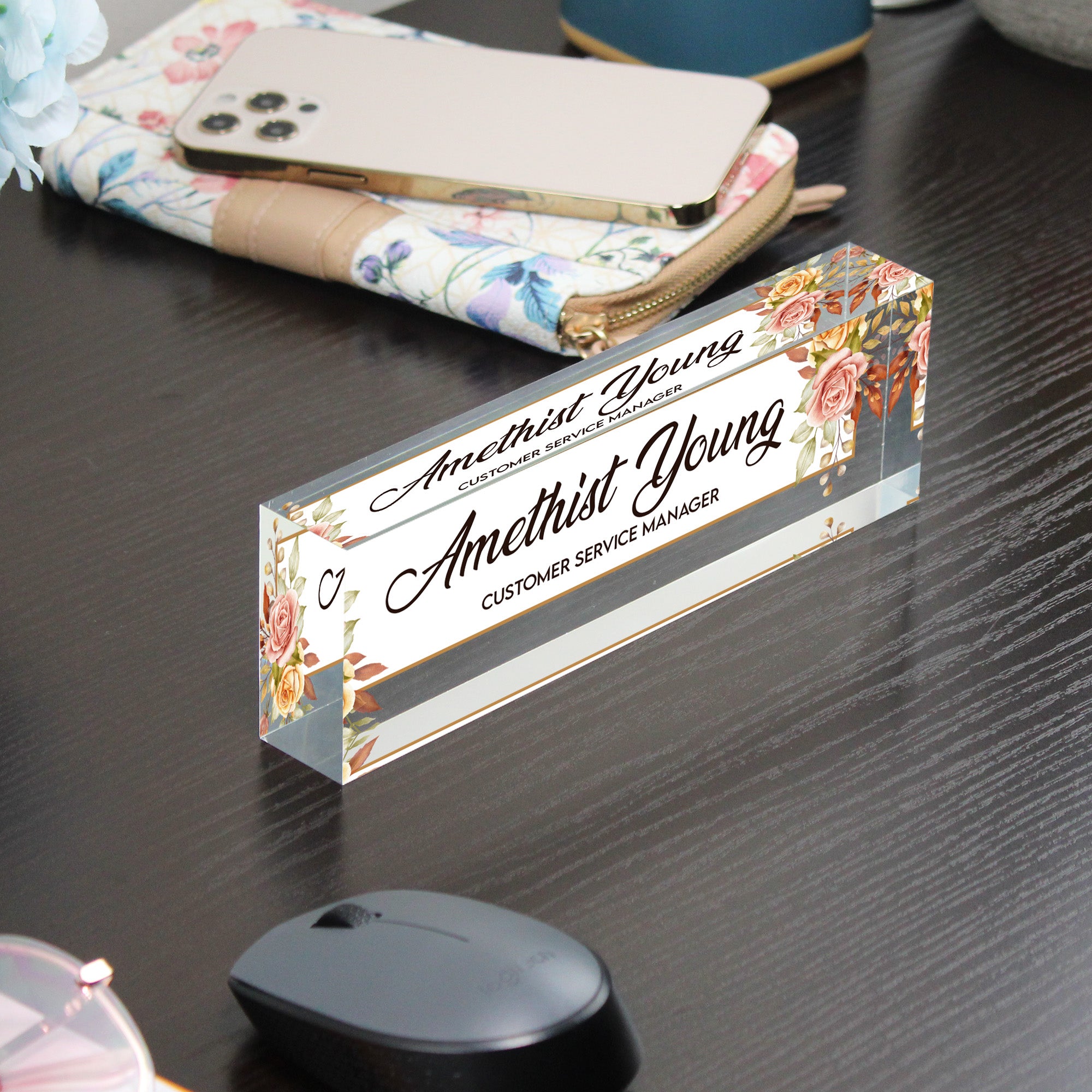 Personalized Floral Acrylic Desk Nameplate - Elegant Custom Gift for Office Decor, Moms, and Customer Service Managers - Image 9
