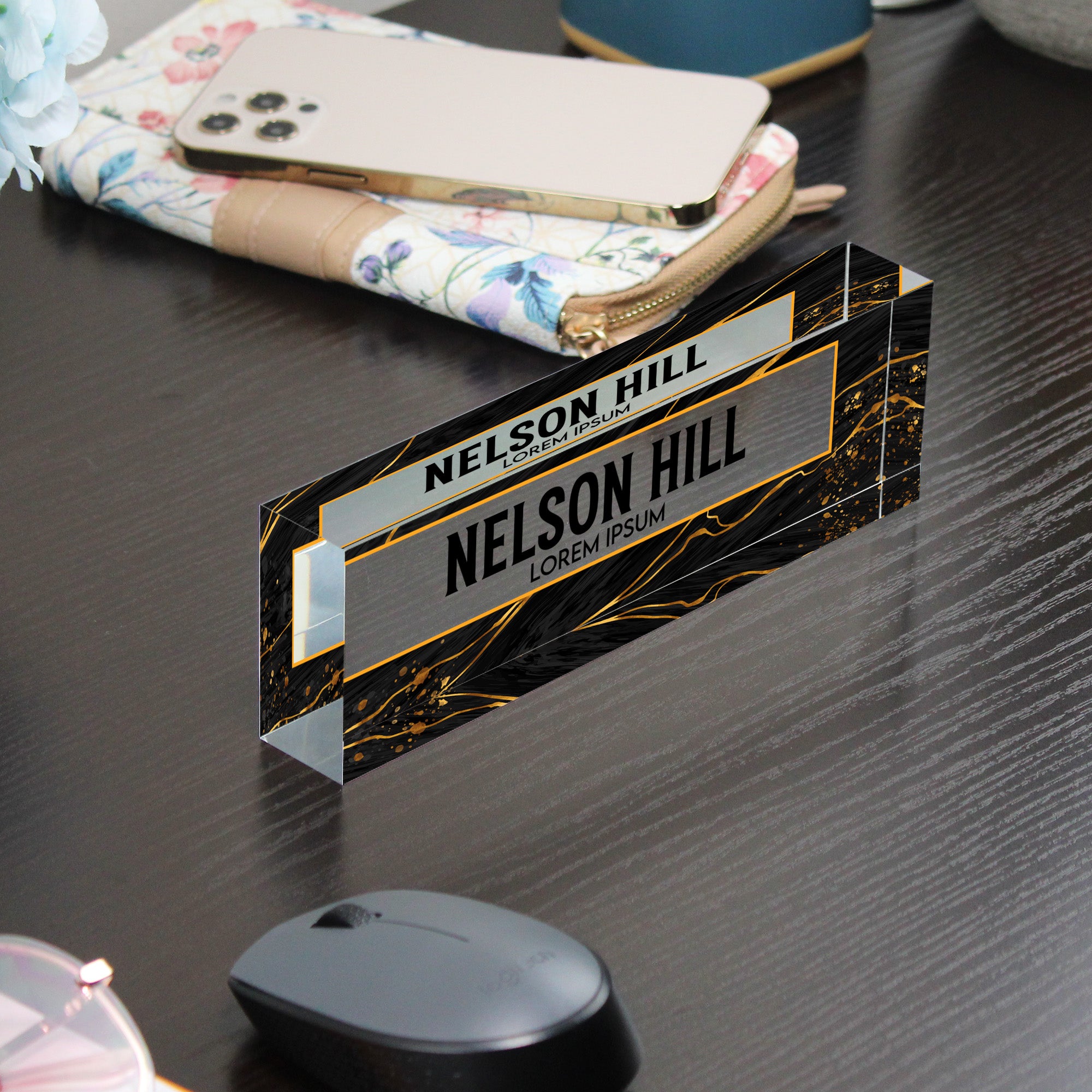 Personalized Marble Acrylic Desk Block - Luxurious Black and Gold Nameplate, Perfect Custom Gift for Offices, Birthdays, and Special Occasions - Image 9