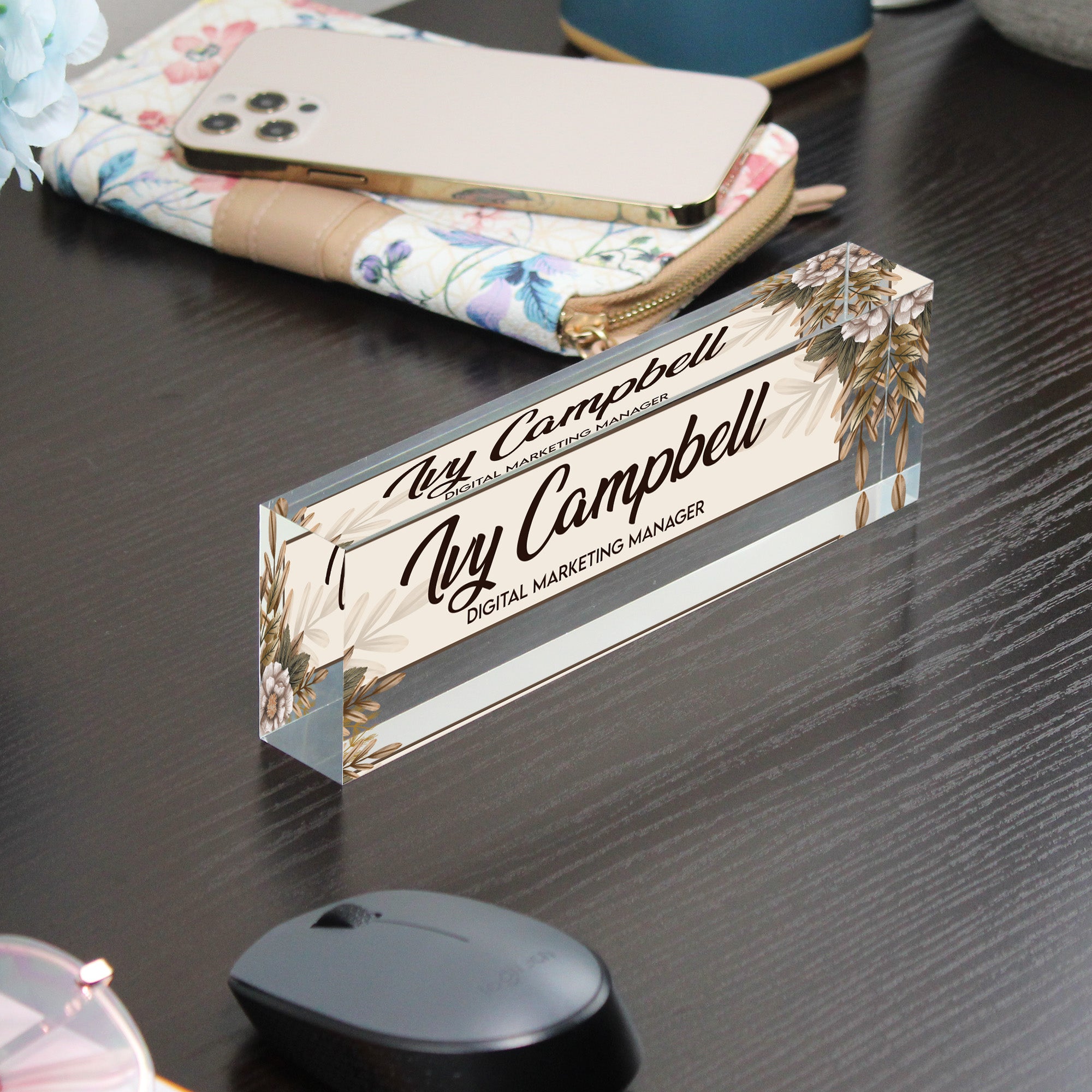 Personalized Acrylic Desk Block with Custom Name & Title - Elegant Floral Design for Office Decoration & Thoughtful Gift - Image 9