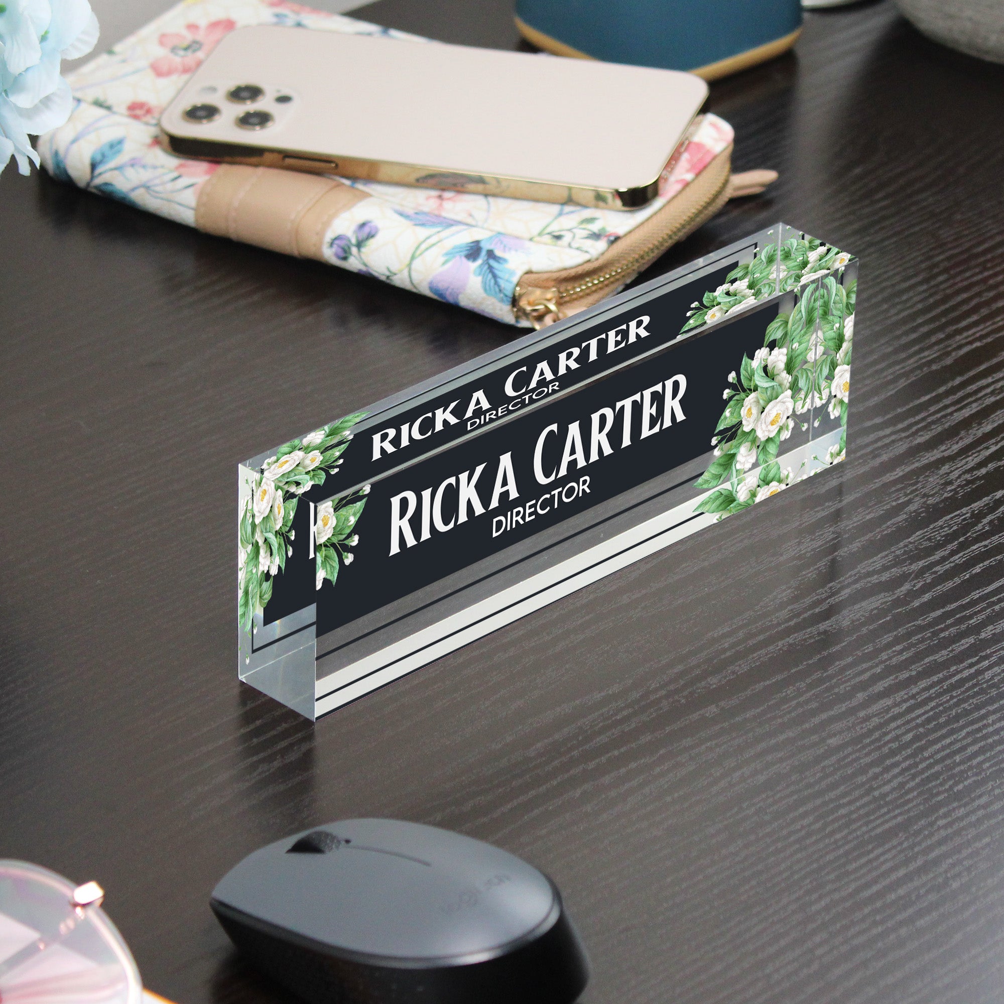 Personalized Floral Acrylic Desk Block - Custom Nameplate for Directors, Elegant Office Decor Gift - Image 9