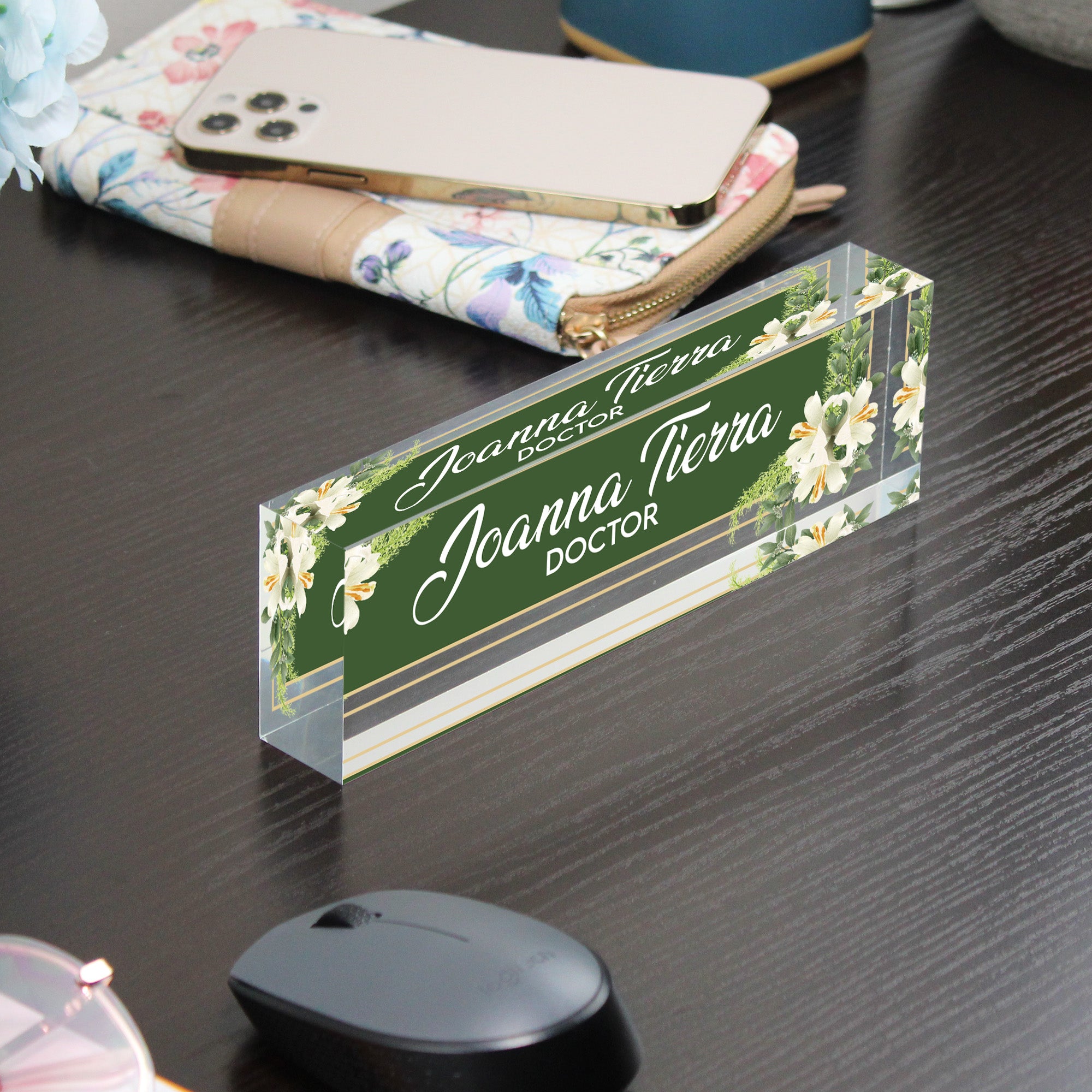 Personalized Acrylic Desk Name Plate with Floral Accents - Customizable Office Decor for Doctors and Professionals - Image 9