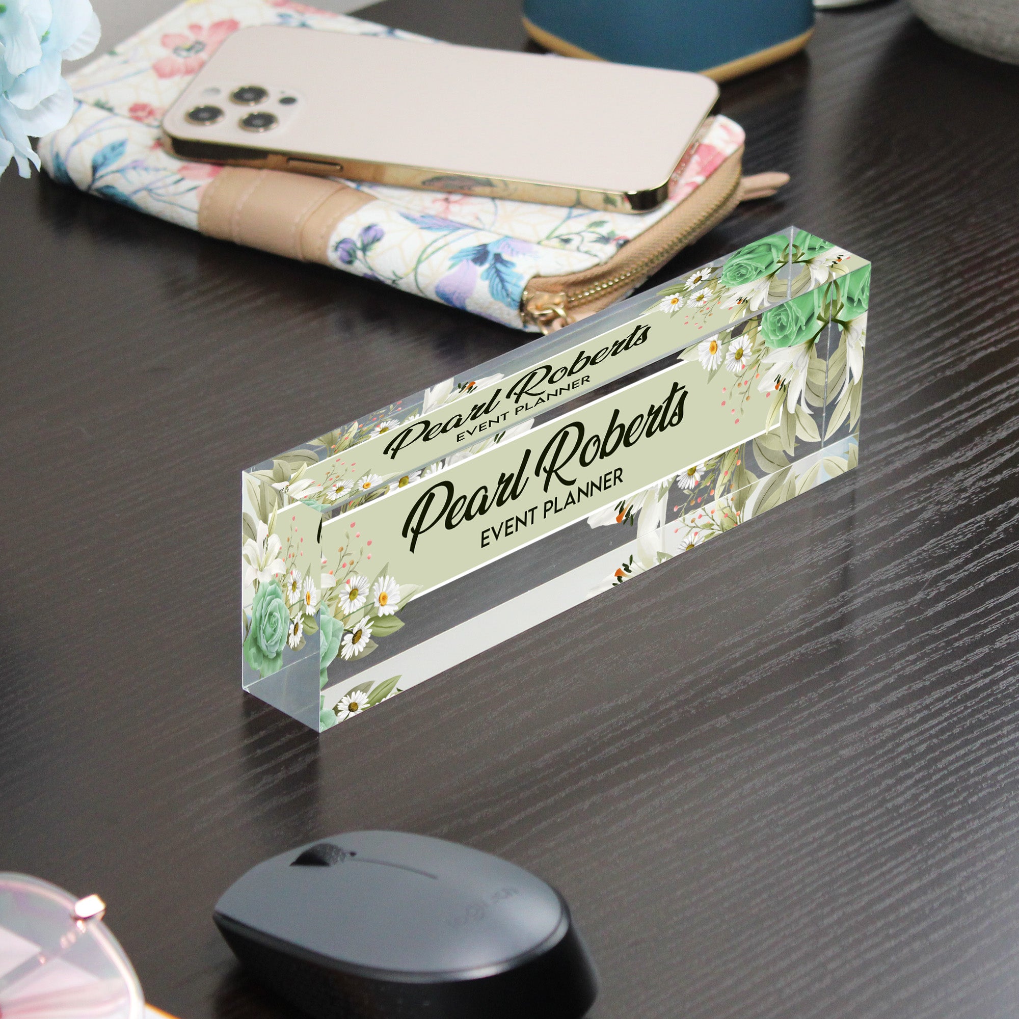 Personalized Floral Acrylic Desk Block for Event Planners - Custom Name Gift with Elegant Floral Design - Image 9