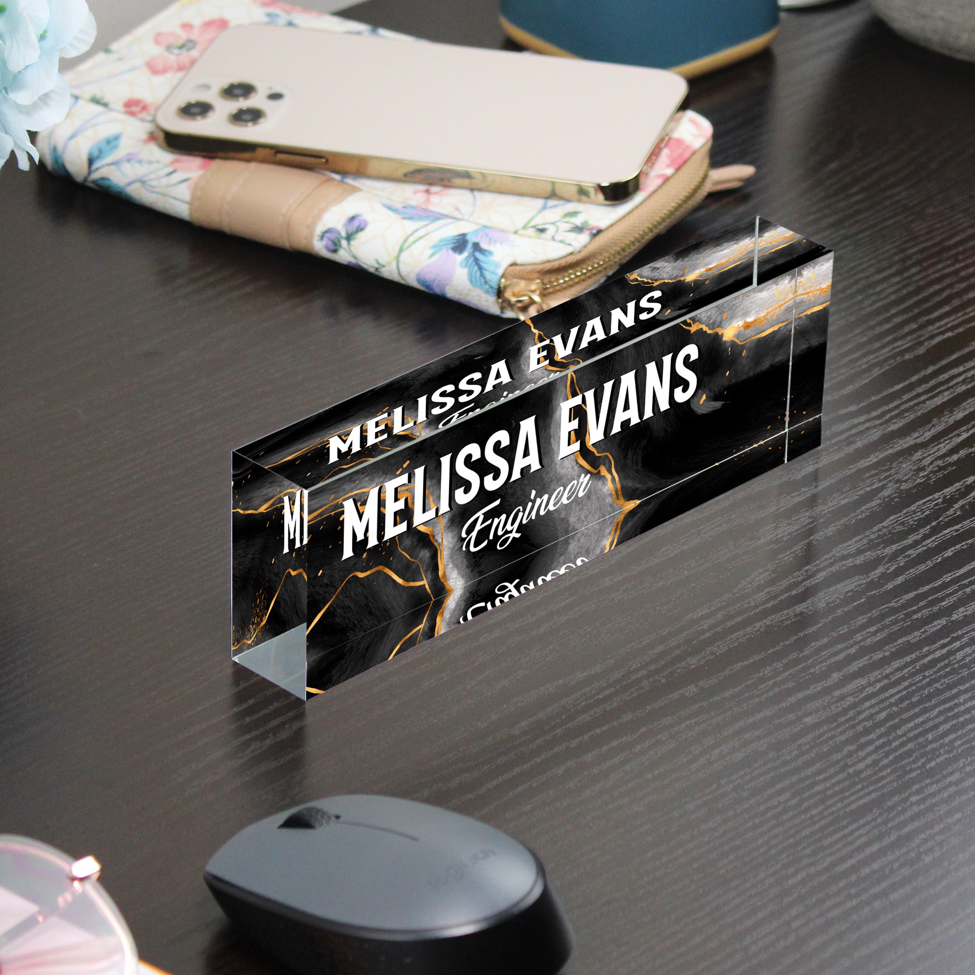 Personalized Acrylic Desk Block for Engineers - Custom Nameplate with Elegant Black Marble Design - Image 9