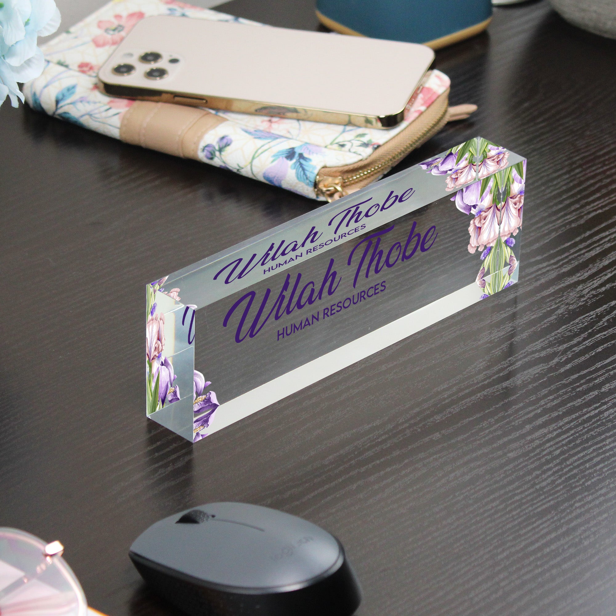 Personalized Floral Acrylic Desk Name Block - Custom Handcrafted Office Decor for HR Professionals - Image 9
