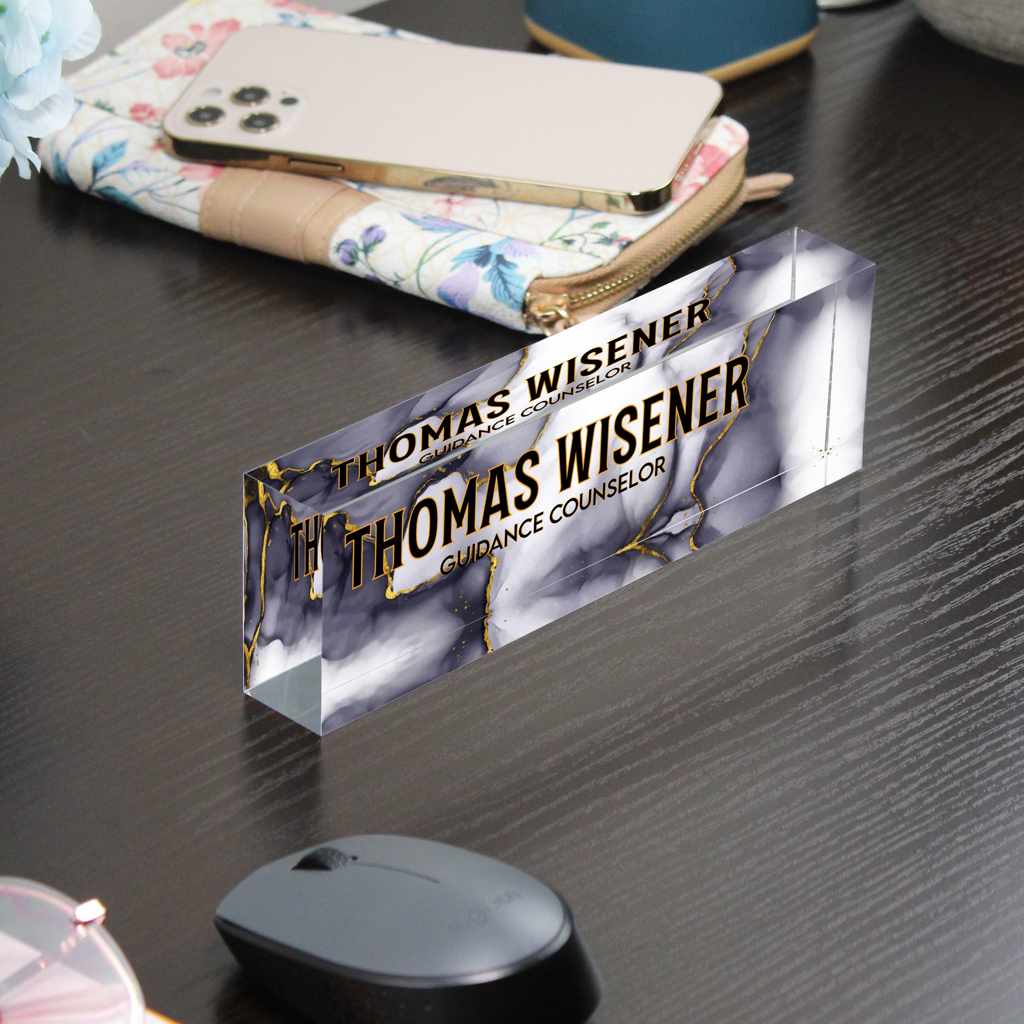 Personalized Marble Acrylic Desk Block with Gold Accents - Custom Nameplate for Guidance Counselors - Image 9