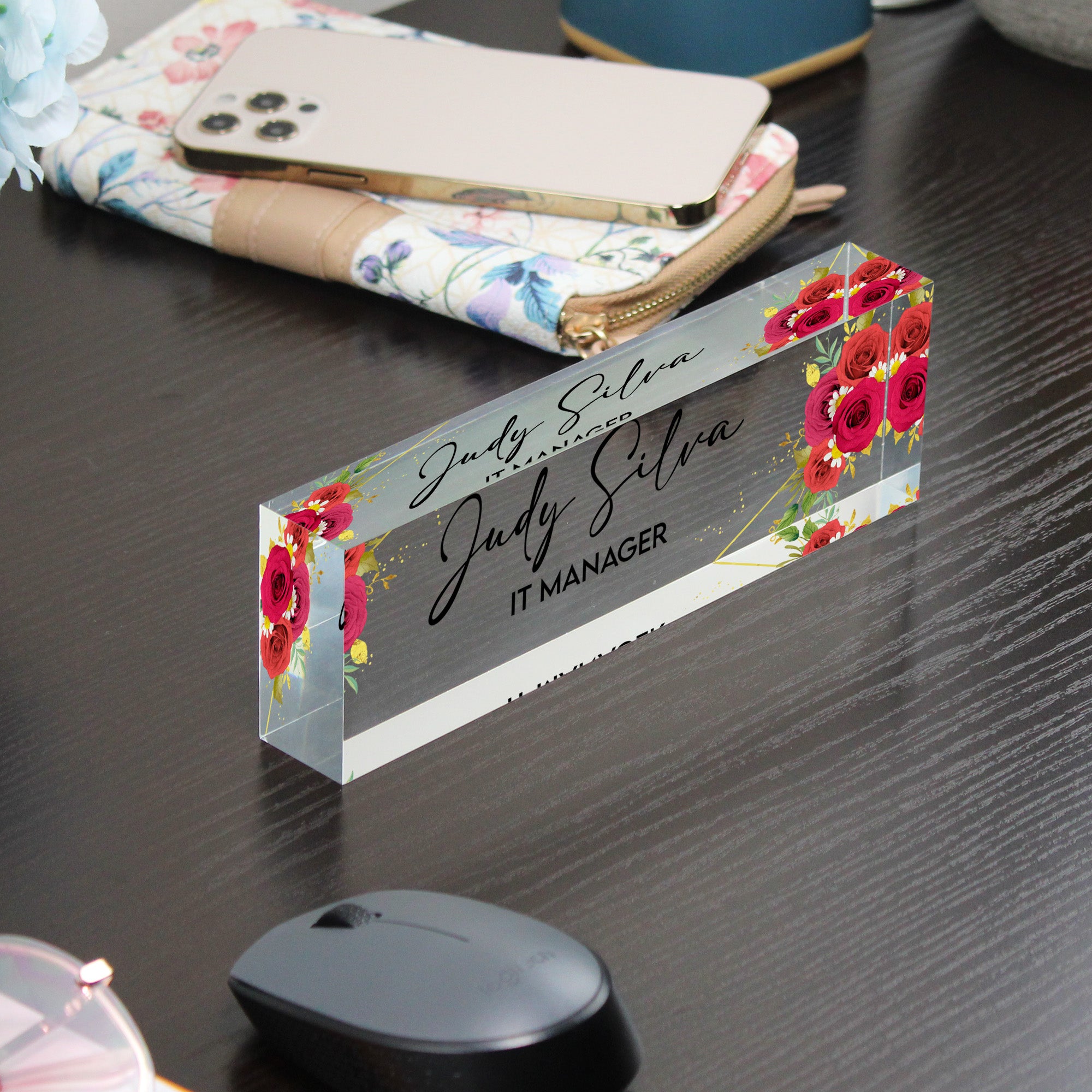 Personalized Acrylic Desk Name Plate with Floral Design - Customizable Office Decor for IT Managers, Perfect Gift for Bosses or Coworkers - Image 9