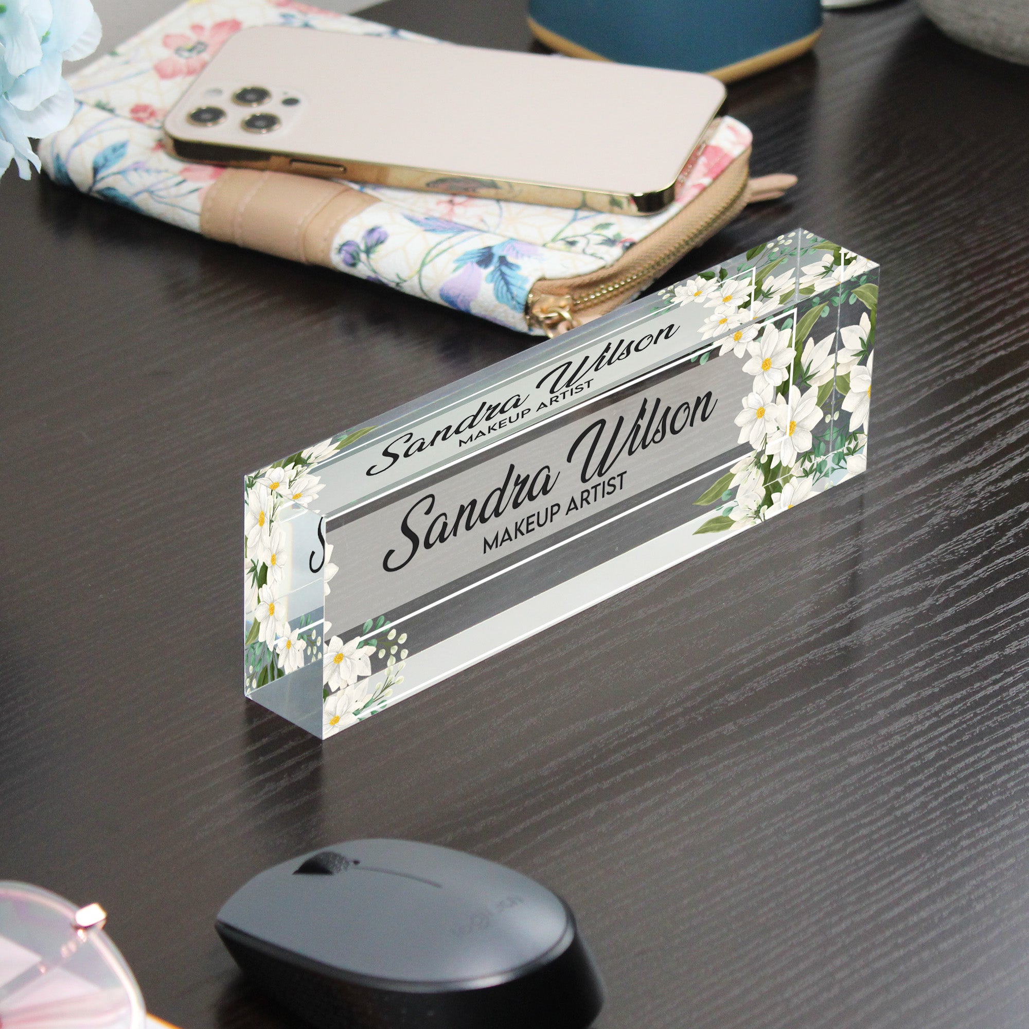 Personalized Floral Acrylic Desk Block for Makeup Artists – Custom Name Decor and Unique Gift Idea - Image 9