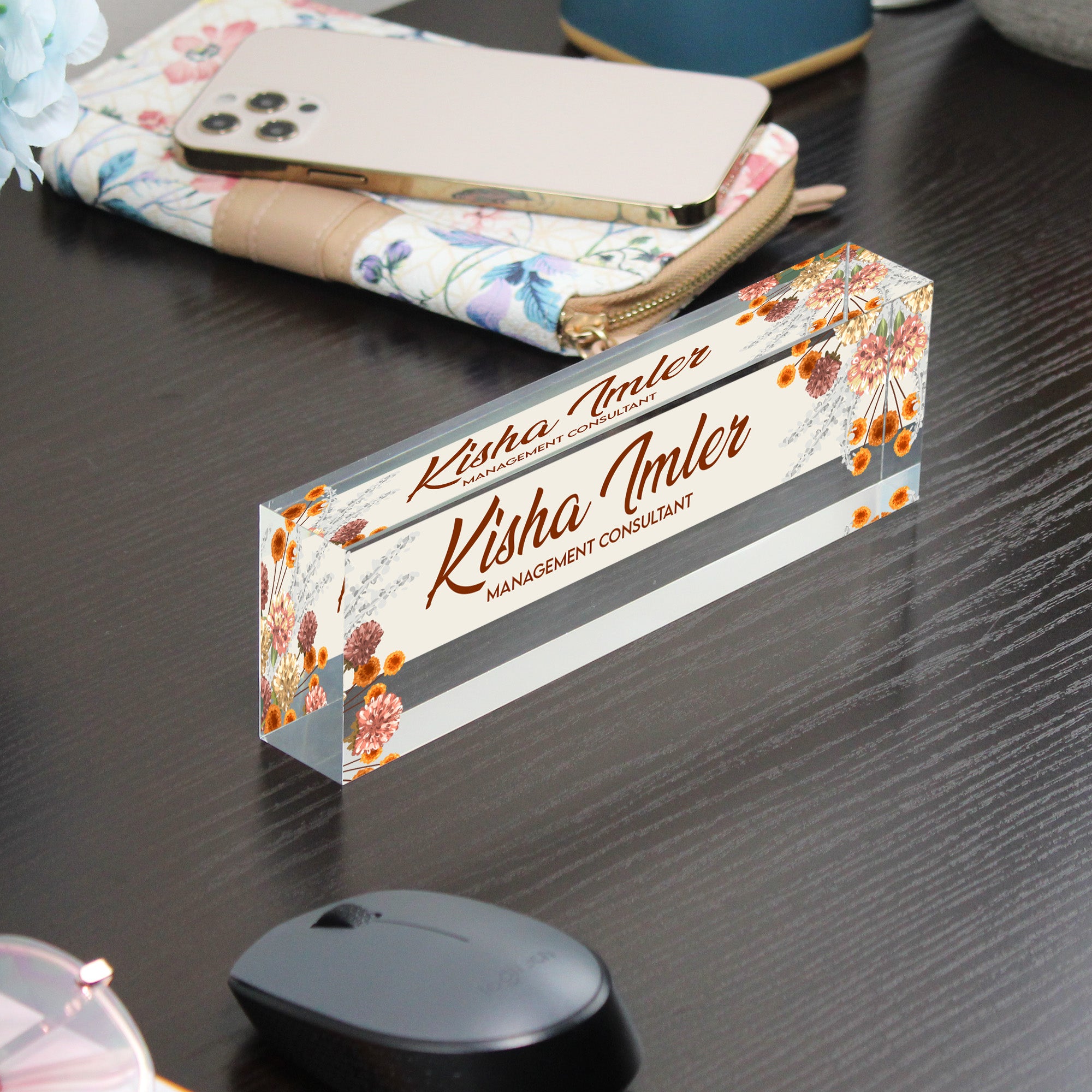 Custom Acrylic Desk Block with Floral Design and Personalization for Management Consultants – Ideal Gift for Professionals - Image 9