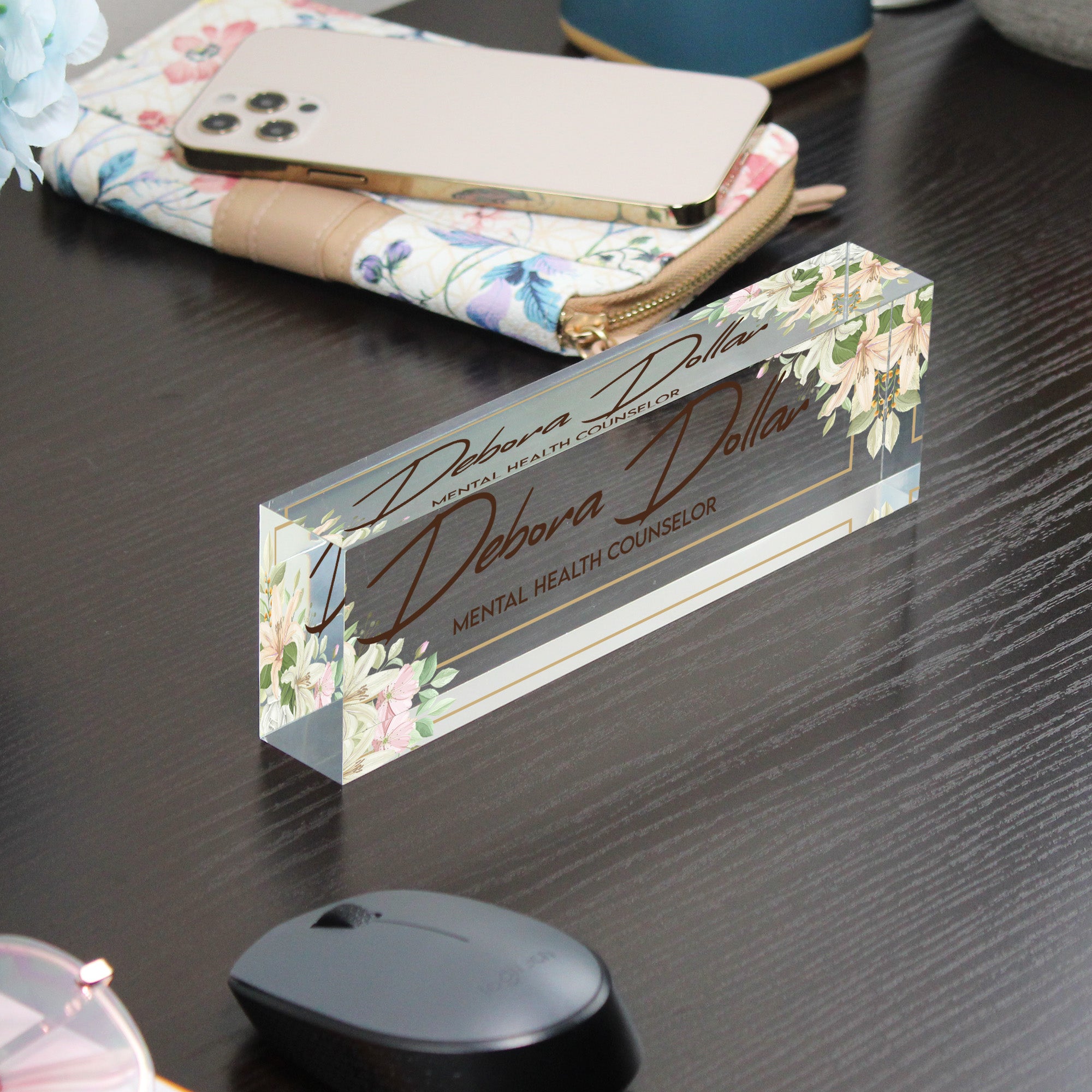 Personalized Acrylic Desk Nameplate with Floral Design - Custom Office Décor for Mental Health Professionals - Image 9