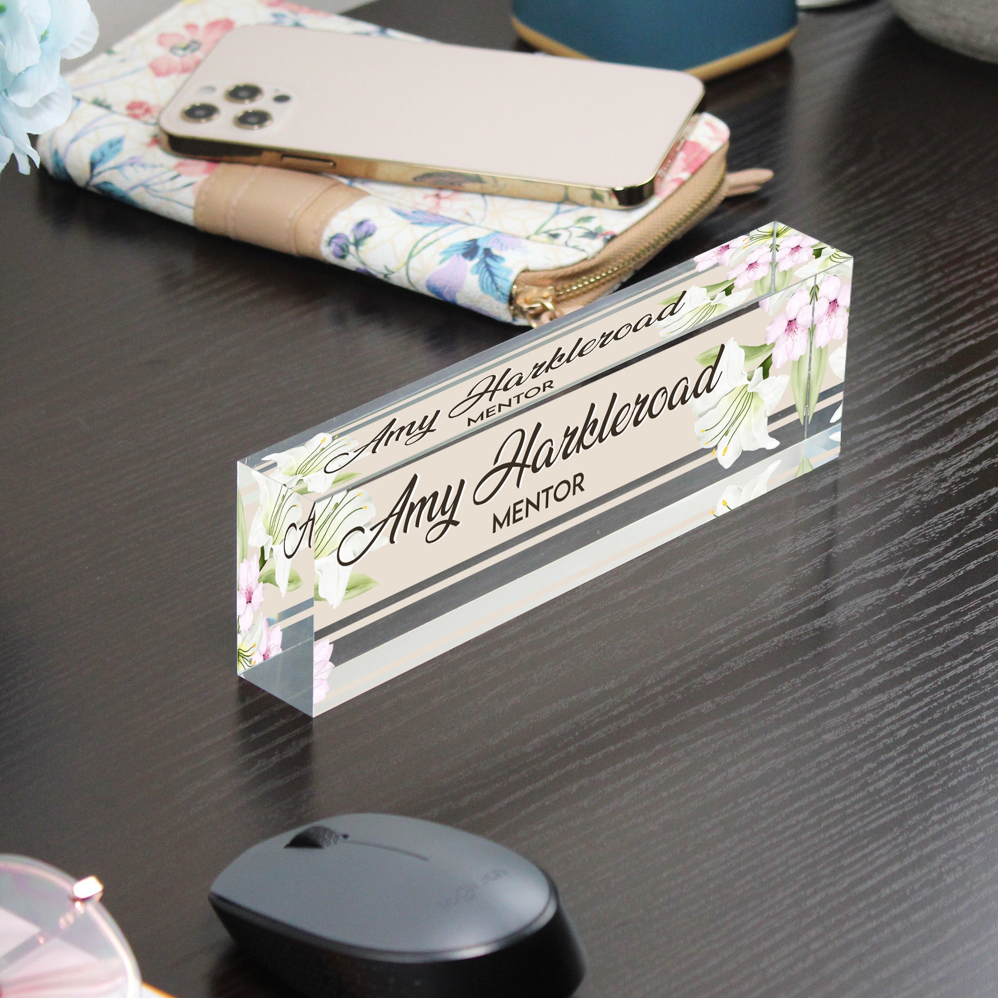 Personalized Floral Acrylic Desk Name Plate - Elegant Mentor Gift with Custom Name Engraving - Image 9