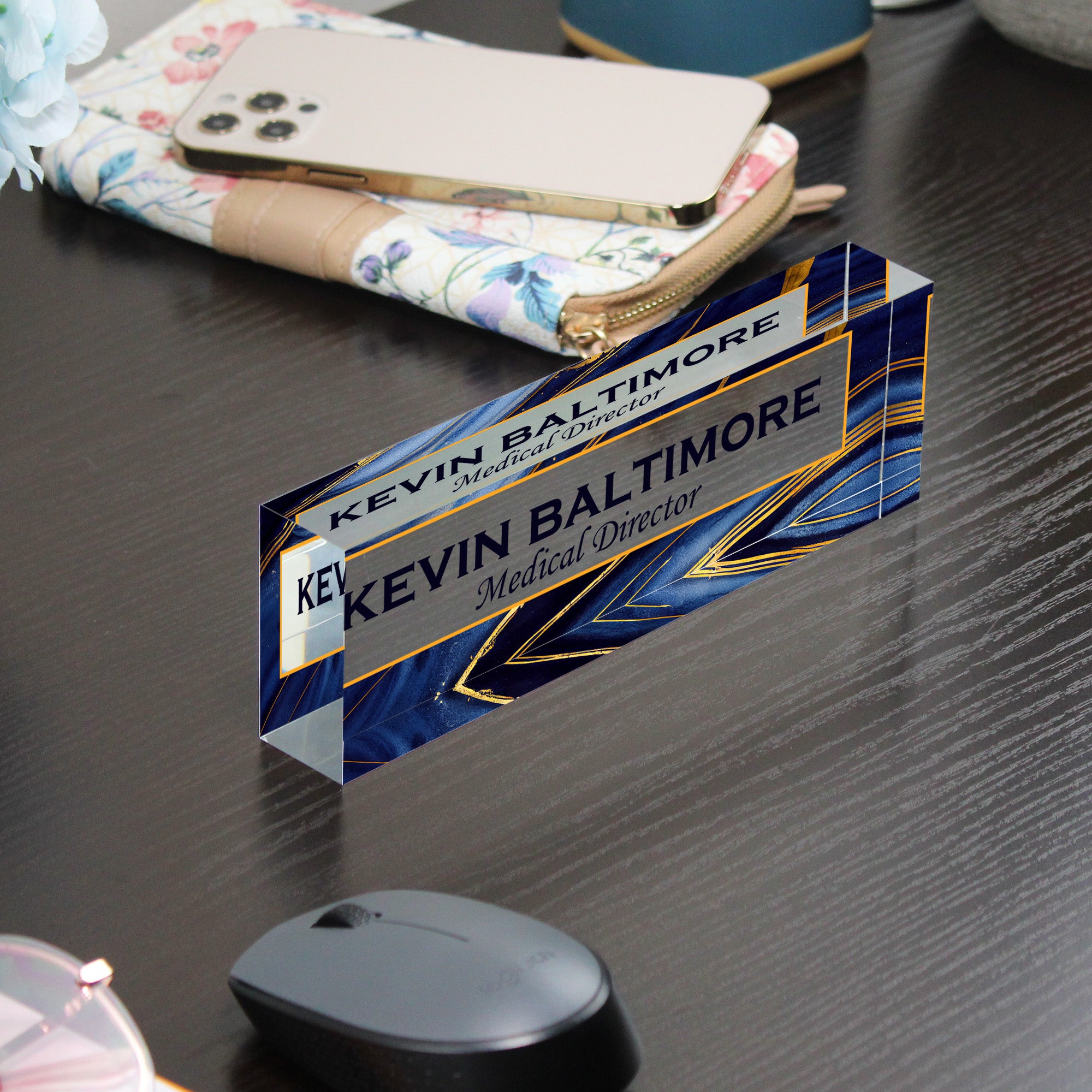 Personalized Acrylic Desk Block with Elegant Blue and Gold Design - Perfect Custom Gift for Professionals and Executives - Image 9