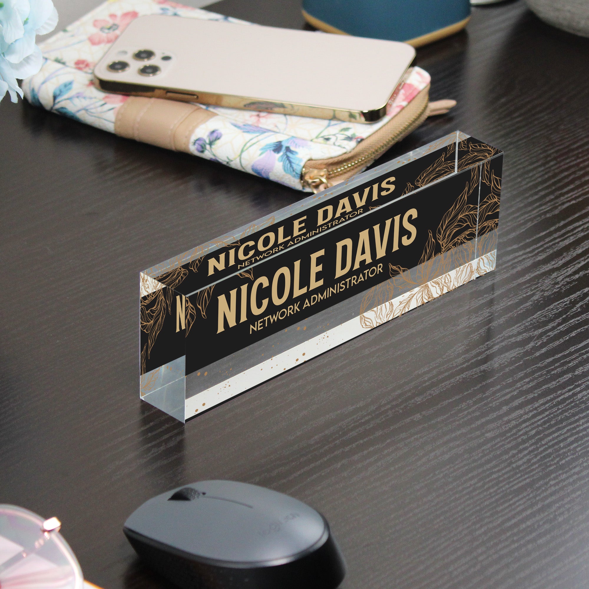 Personalized Acrylic Desk Name Block - Elegant Floral Design for Network Administrators - Image 9