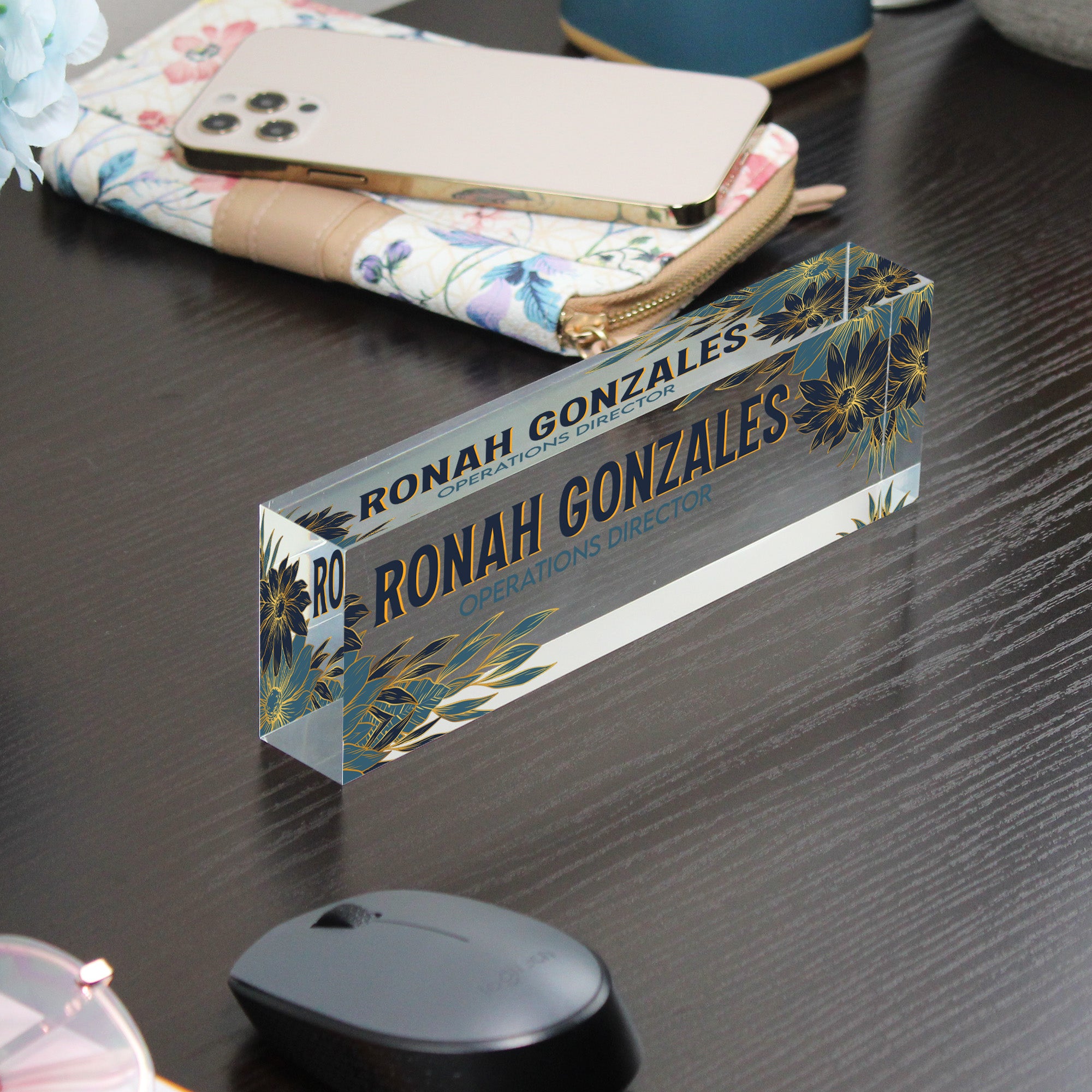 Customizable Acrylic Desk Name Plate with Elegant Floral Design – Perfect Gift for Executives and Home Offices - Image 9