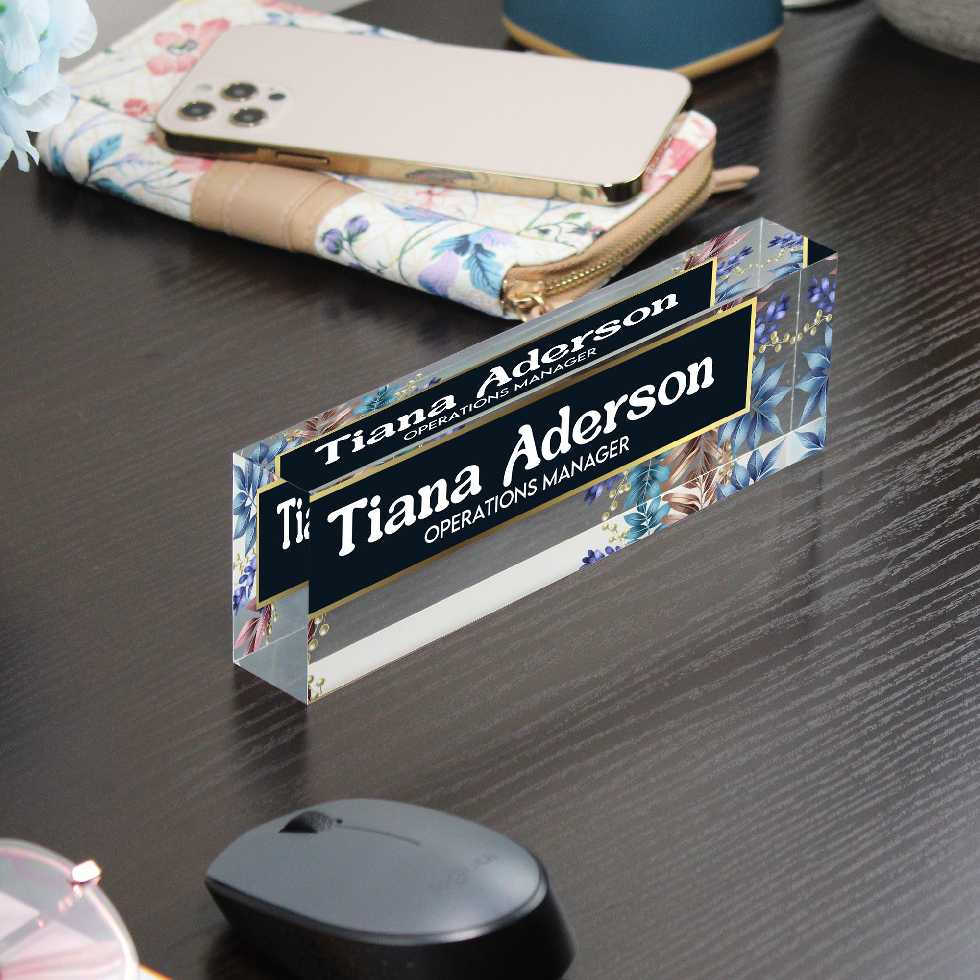 Personalized Floral Acrylic Desk Name Block - Customizable Office Decor for Stylish Professionals - Image 9