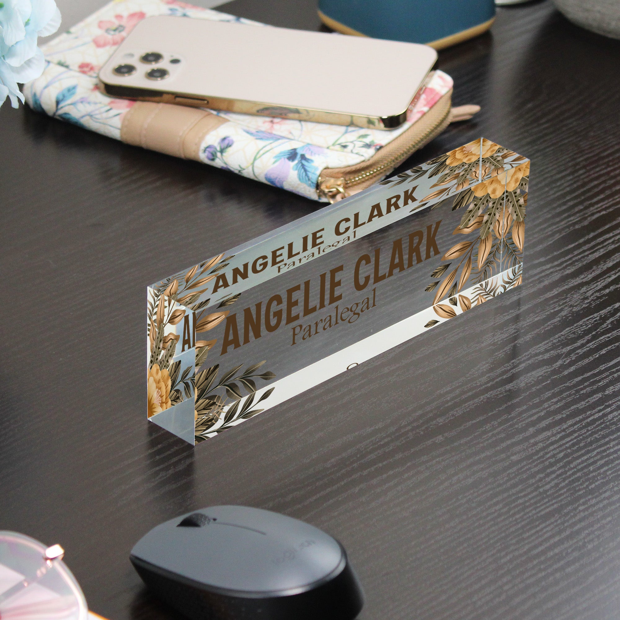 Personalized Floral Acrylic Desk Block Nameplate for Paralegals – Custom Office Decor and Perfect Gift for Legal Professionals - Image 9
