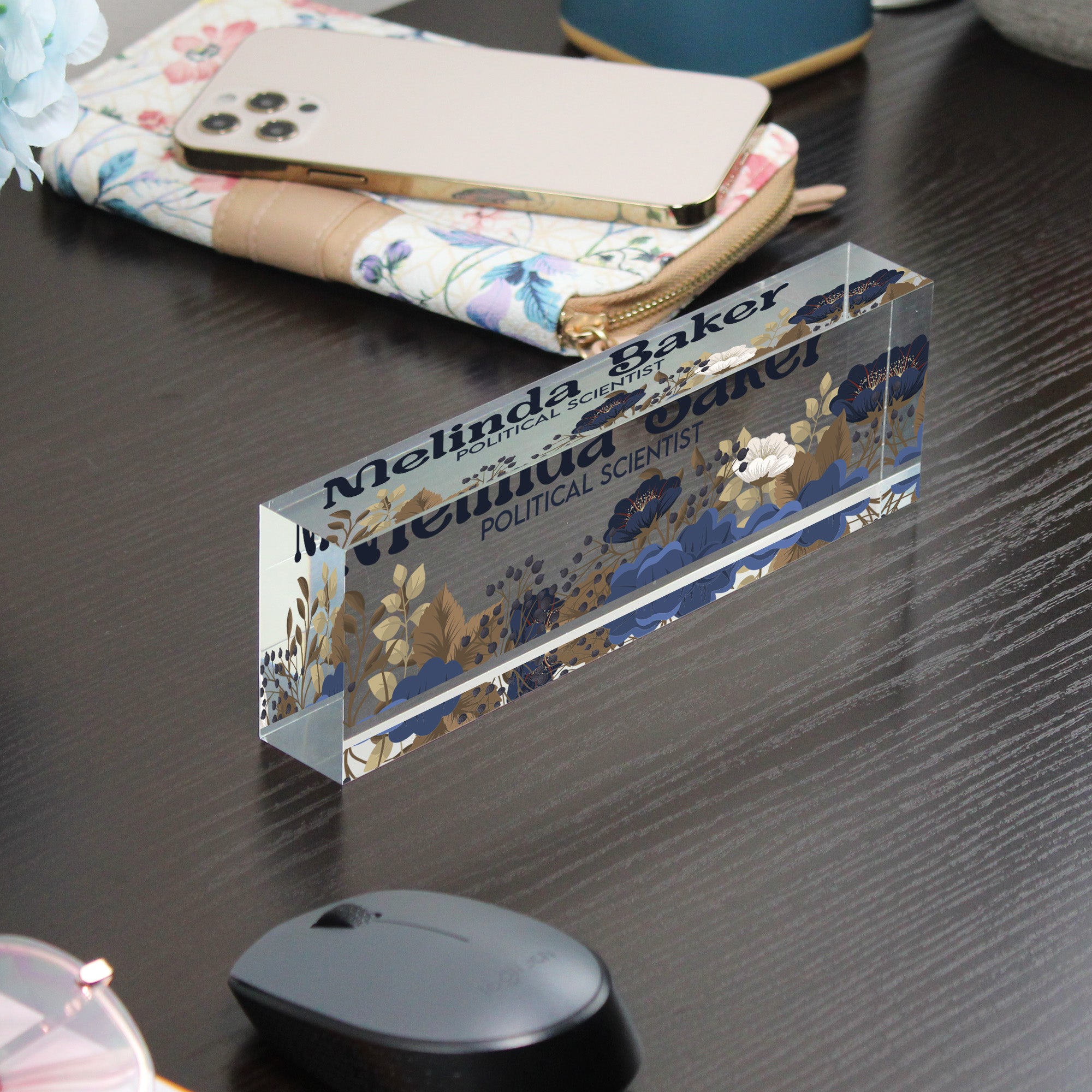 Custom Acrylic Desk Block with Floral Design - Personalized Nameplate for Professionals and Gift-Giving - Image 9