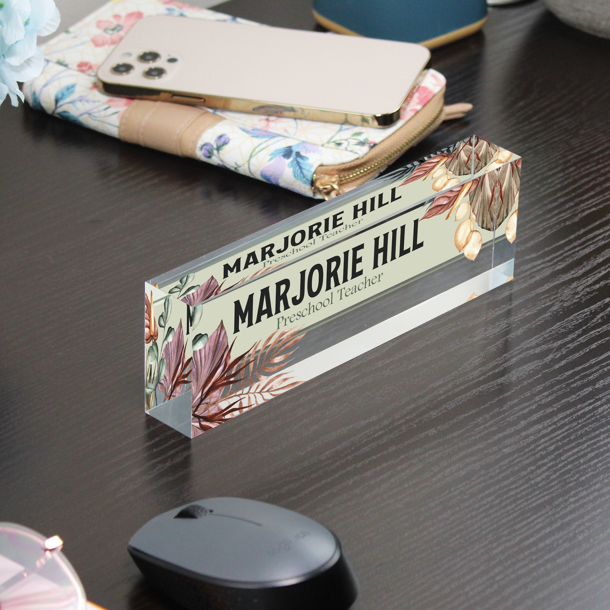 Custom Acrylic Desk Block for Teachers - Personalized Nameplate with Botanical Design - Perfect Gift for Educators - Image 9