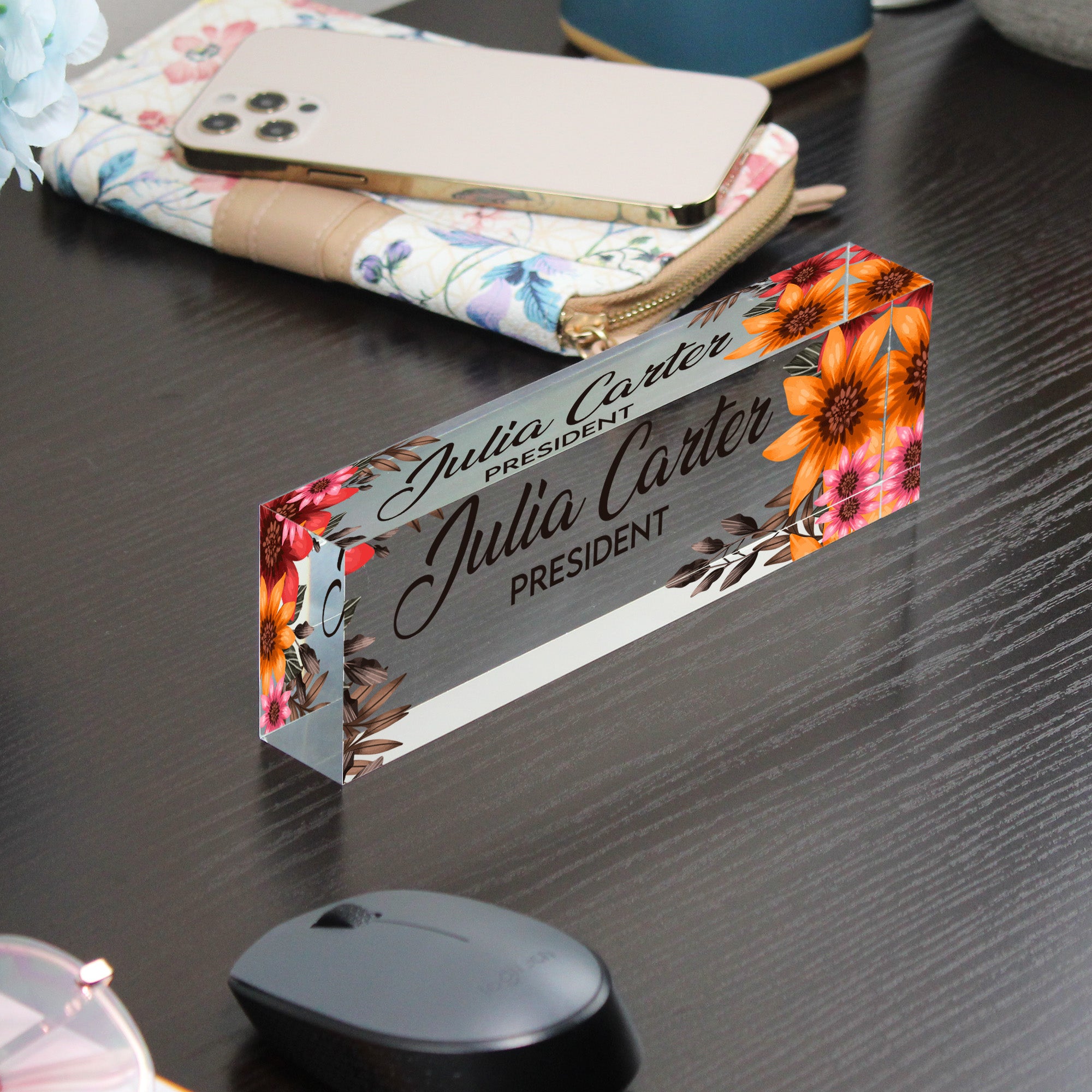 Personalized Floral Acrylic Desk Nameplate - Elegant Custom Name Sign for Office or Gift - Image 9