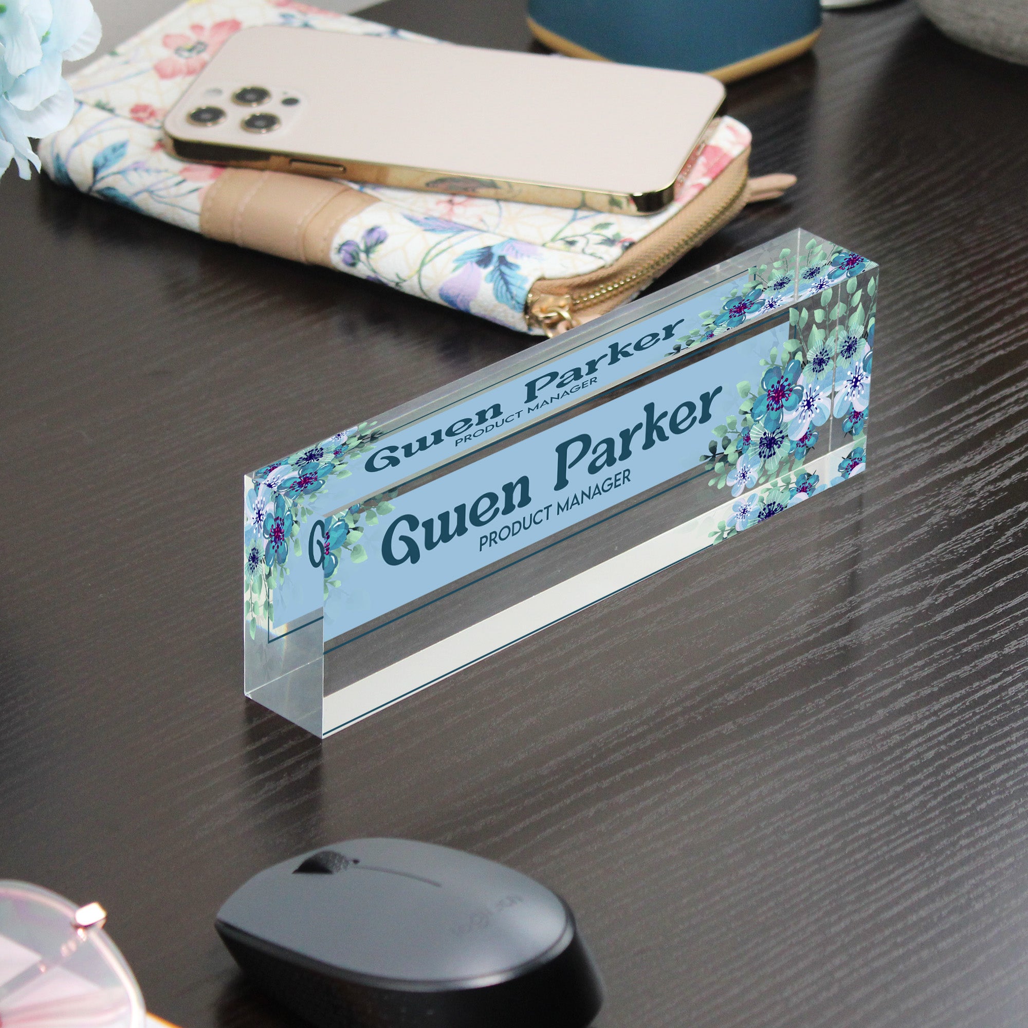 Personalized Acrylic Desk Block Name Plate with Floral Design - Custom Office Decor for Product Managers - Image 9