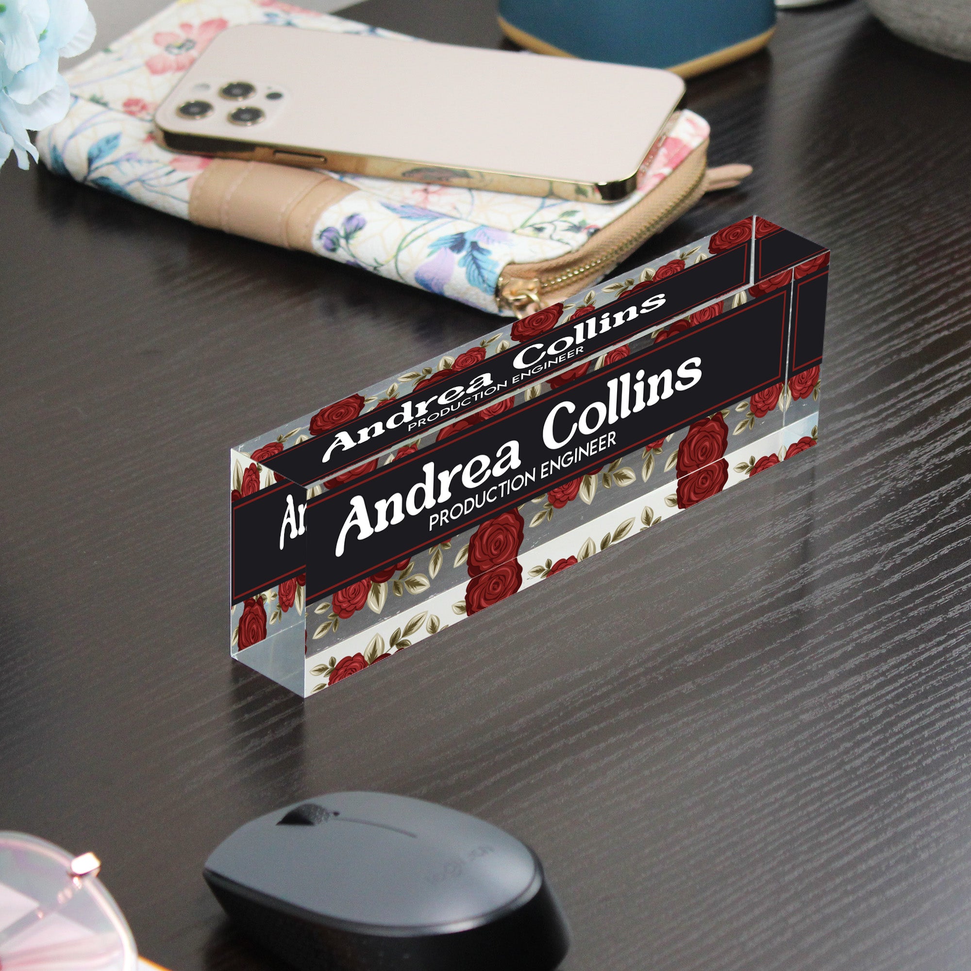 Personalized Acrylic Desk Name Plate - Elegant Rose Design for Office Professional - Perfect Gift for Engineers - Image 9