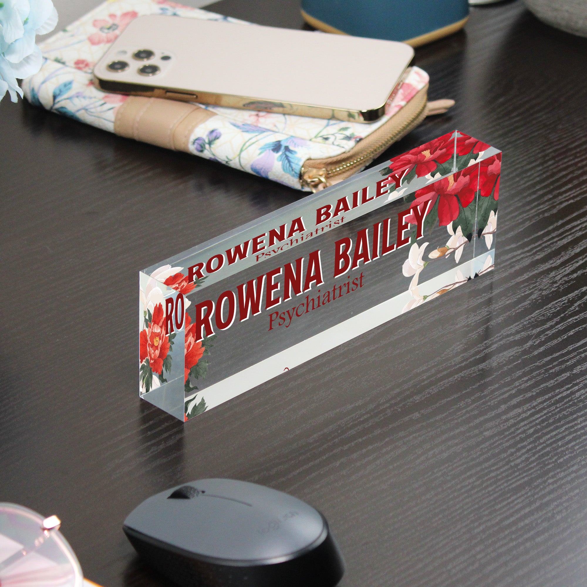 Personalized Acrylic Desk Name Block with Floral Design – Perfect Custom Gift for Psychiatrists and Professionals - Image 9