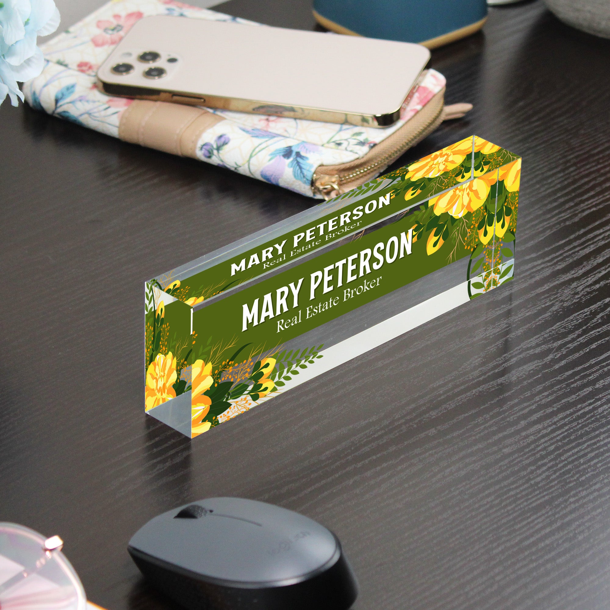 Personalized Acrylic Desk Name Plate with Floral Design - Elegant Custom Office Decor for Real Estate Agents and Professionals - Image 9