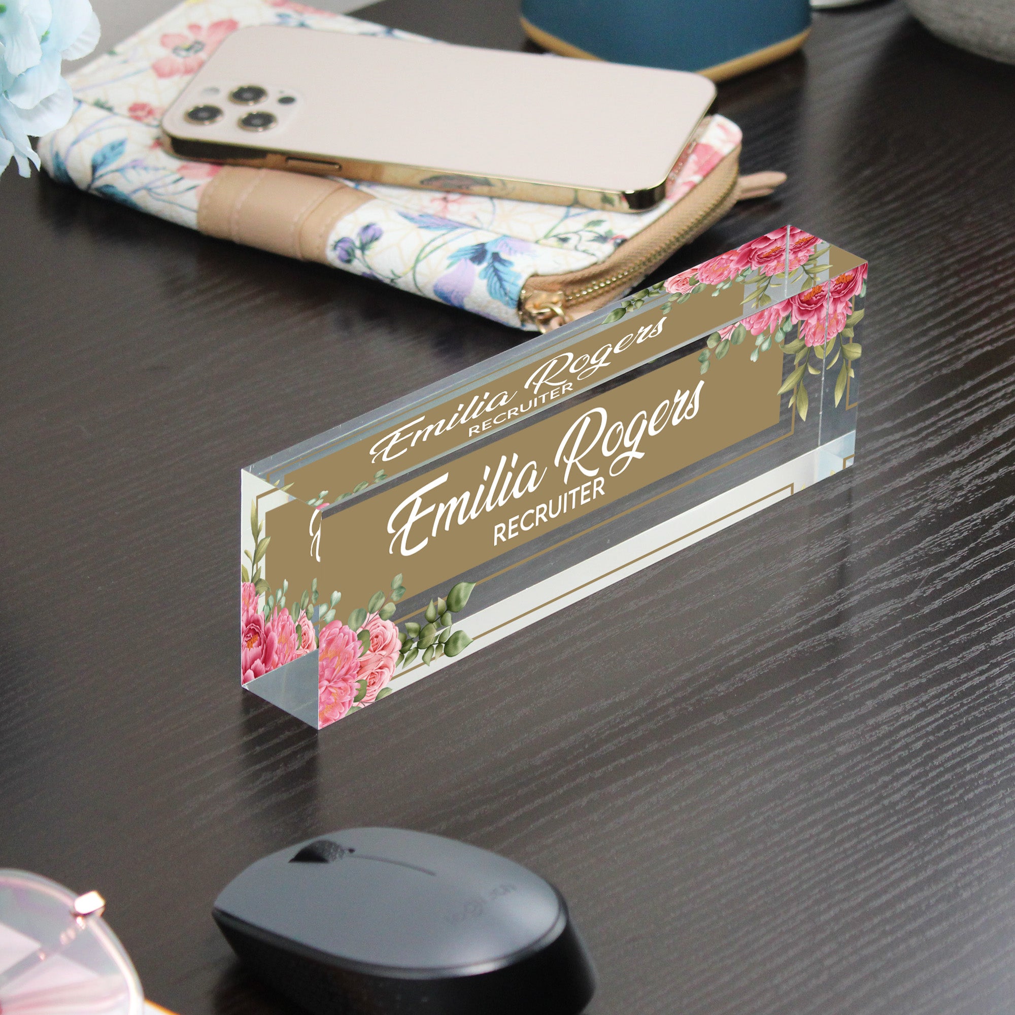 Customized Acrylic Desk Block - Elegant Floral Design with Personalization for Recruiters - Perfect Gift for Professionals - Image 9