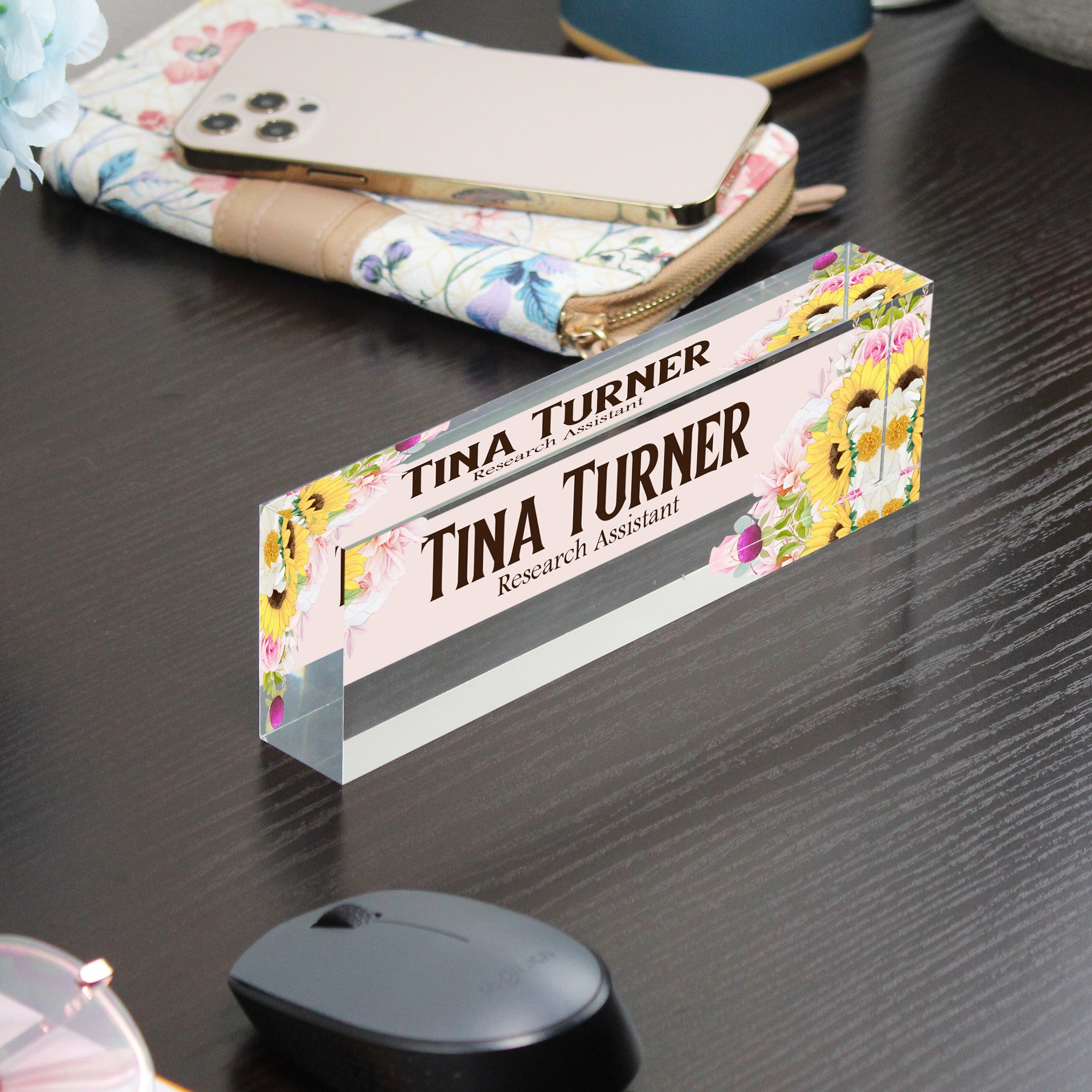Personalized Floral Acrylic Desk Block - Custom Name Plate for Home or Office - Elegant Gift for Research Assistants - Image 9