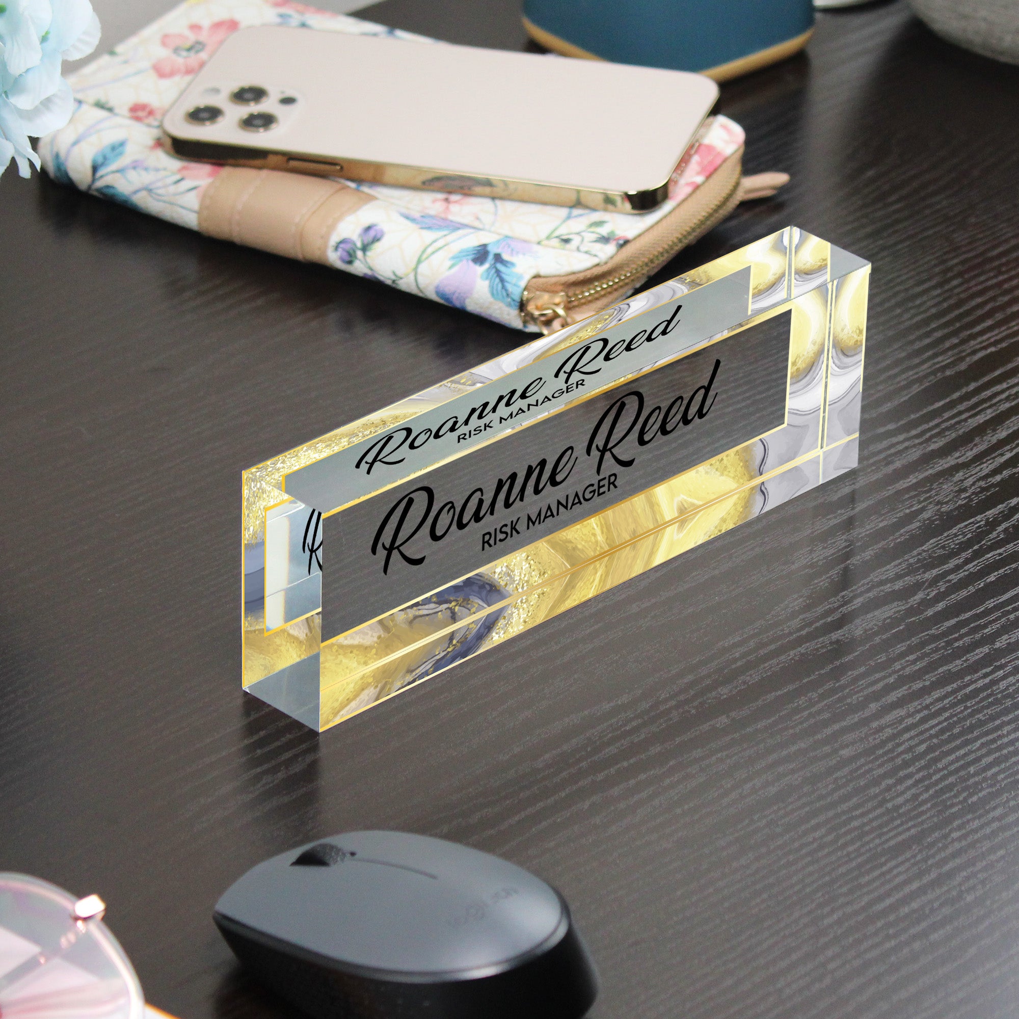 Personalized Acrylic Desk Name Plate - Elegant Gold Marbled Design for Risk Managers - Custom Office Decor & Gift - Image 9