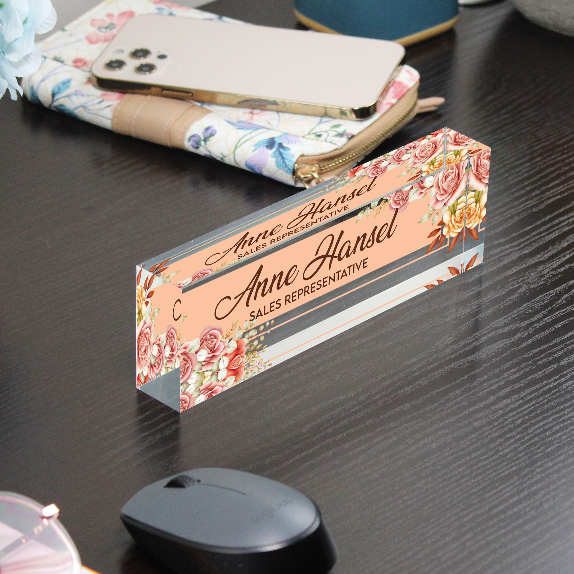 Personalized Floral Acrylic Desk Name Plate - Custom Office Decor and Unique Gift for Sales Representatives - Image 9