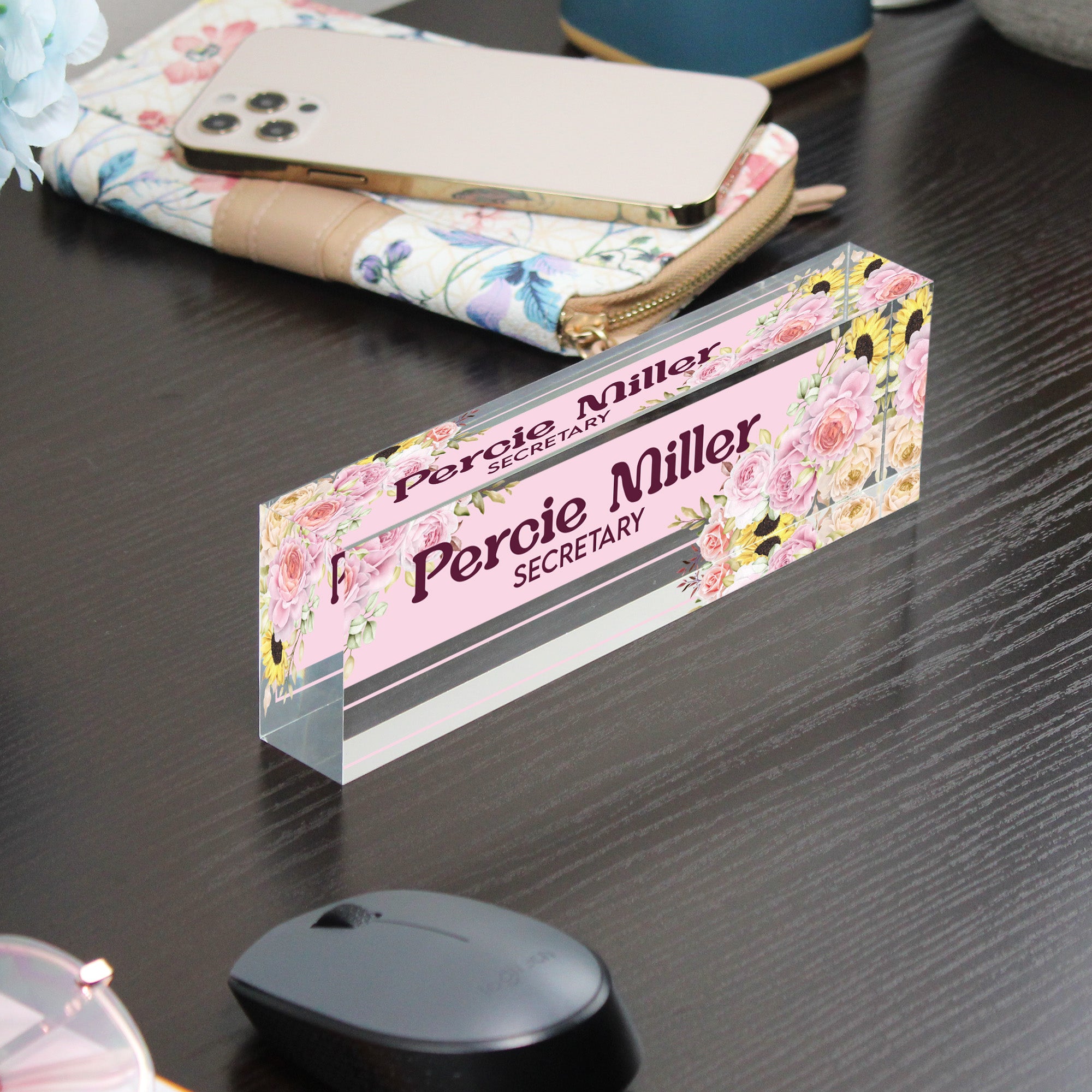 Personalized Floral Acrylic Desk Nameplate - Custom Secretary Gift, Elegant Floral Design, Perfect for Office Décor - Image 9