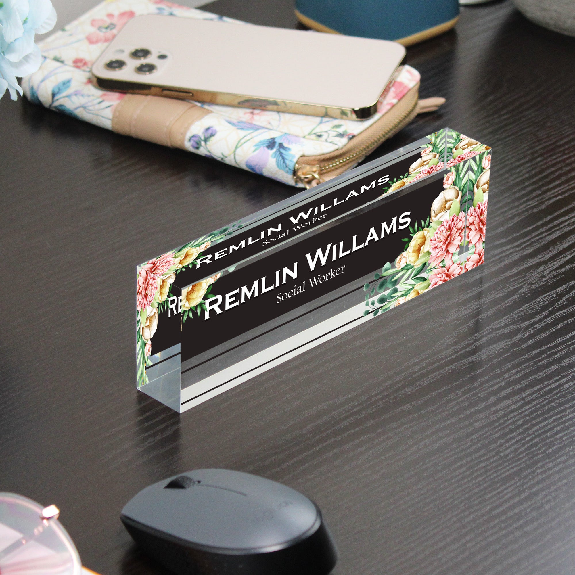 Personalized Floral Acrylic Desk Block for Social Workers – Custom Name Plaque, Perfect Gift for Office Decor - Image 9
