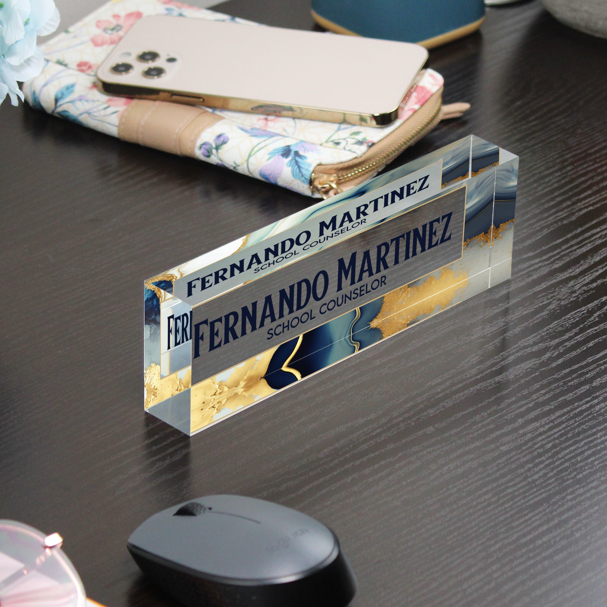 Personalized Acrylic Desk Nameplate with Marble and Gold Design - Custom Office Decor for Teachers and Professionals - Image 9