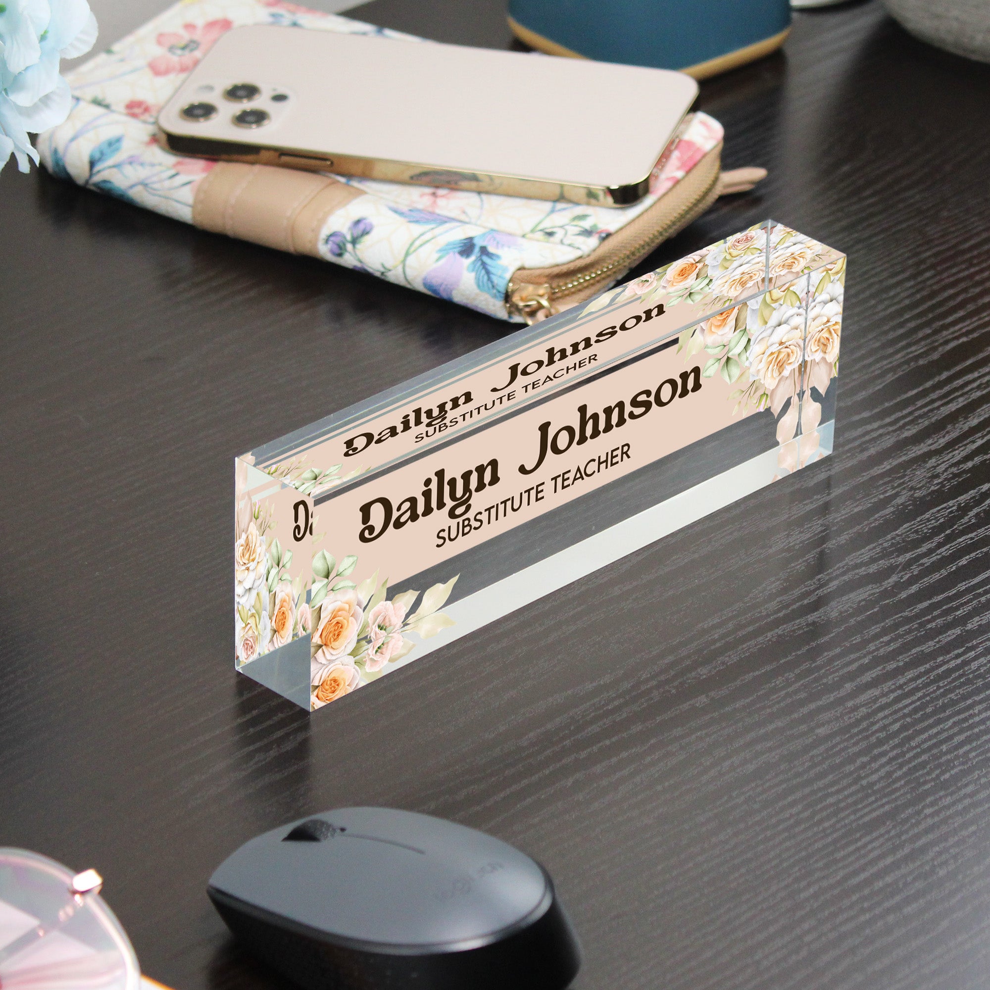 Personalized Acrylic Desk Name Block with Floral Design – Customizable for Teachers, Office Decor, and Thoughtful Gift Ideas - Image 9