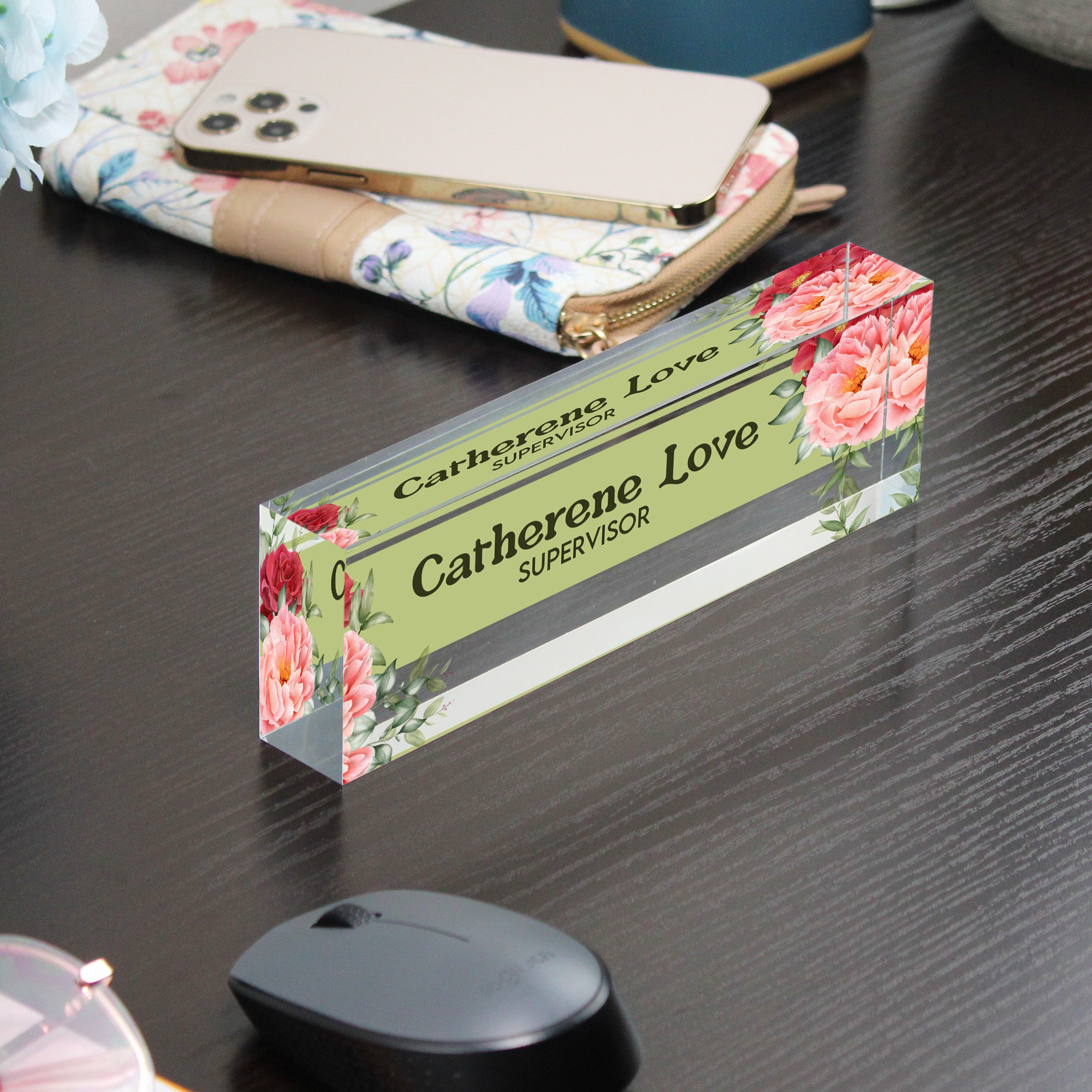 Personalized Floral Acrylic Desk Name Block - Elegant Office Decor for Supervisors, Gifts for Women, Custom Nameplate - Image 9