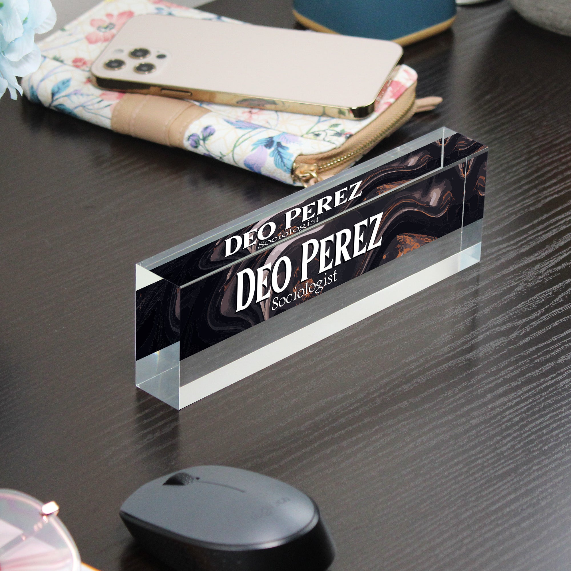 Personalized Acrylic Desk Block - Custom Name Plaque for Professionals - Elegant Marbled Design with Engraved Text - Image 9