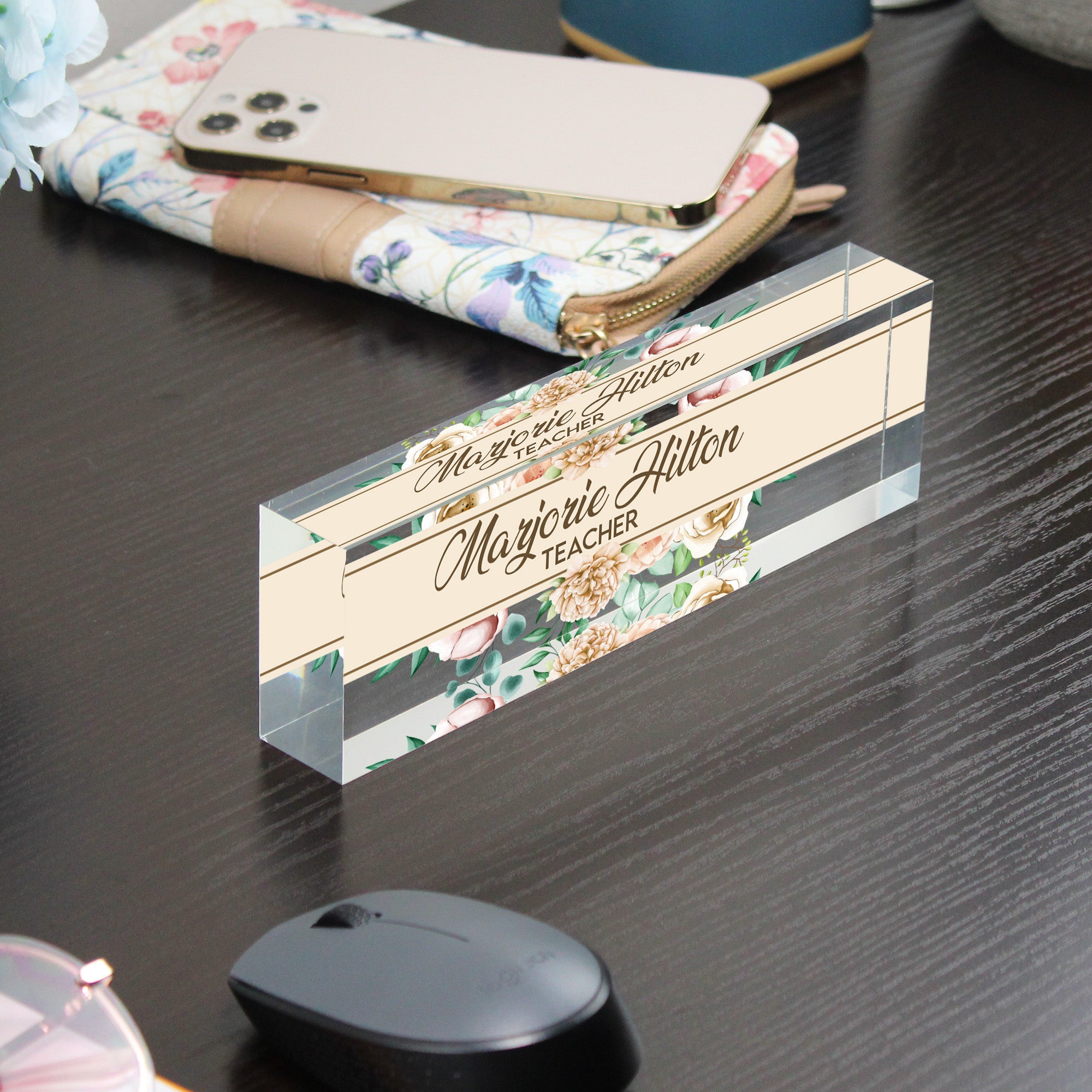 Custom Floral Acrylic Desk Name Plate - Personalized Teacher Gift with Elegant Bloom Design - Image 9