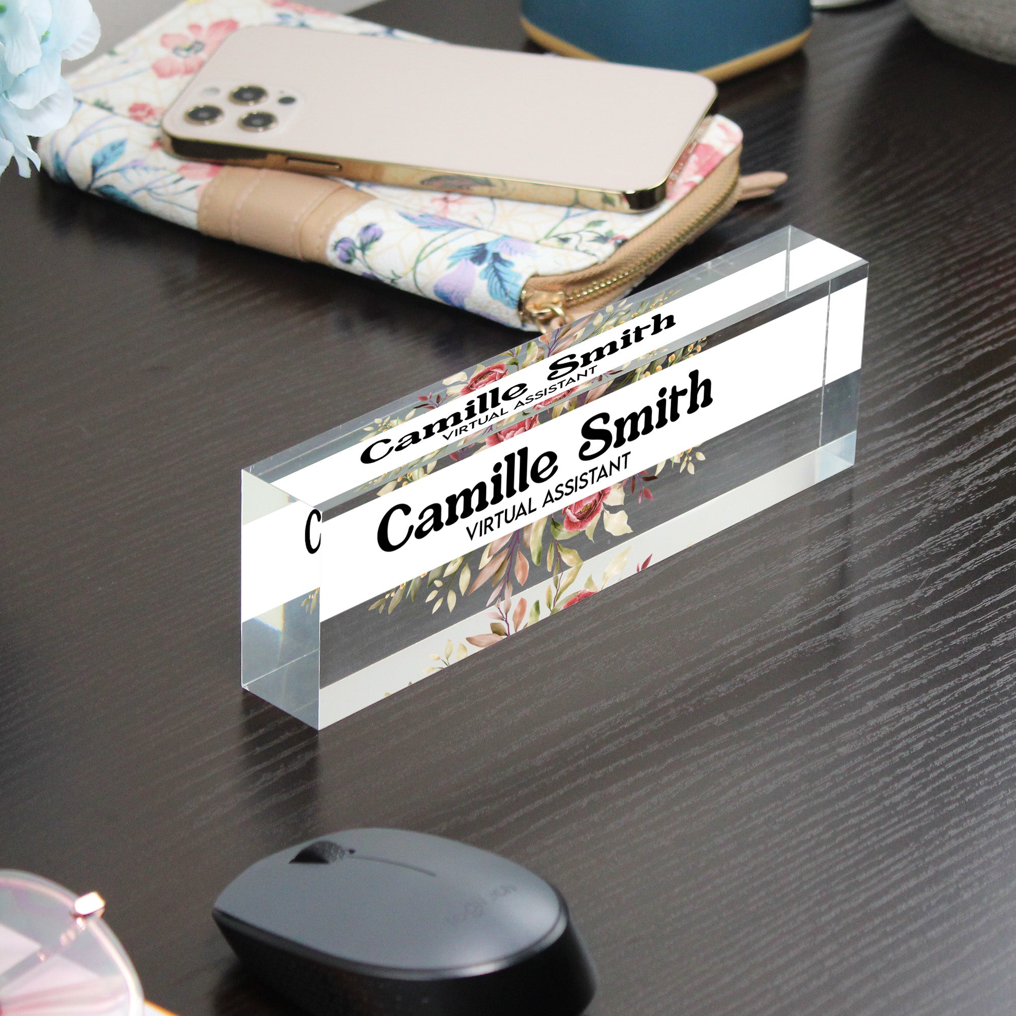 Personalized Floral Acrylic Desk Name Plate - Customizable Office Decor for Virtual Assistants - Perfect Gift for Professionals - Image 9