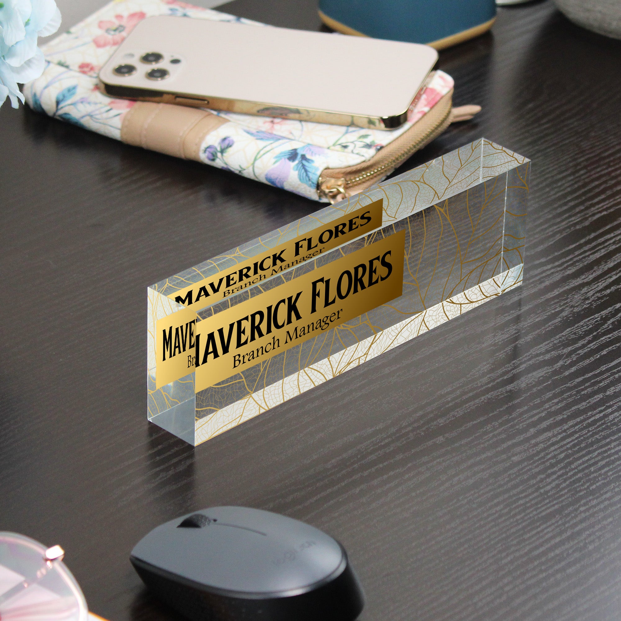 Personalized Acrylic Desk Name Block - Elegant Gold Leaf Design for Office or Home Decor - Perfect Gift for Professionals and Loved Ones - Image 9