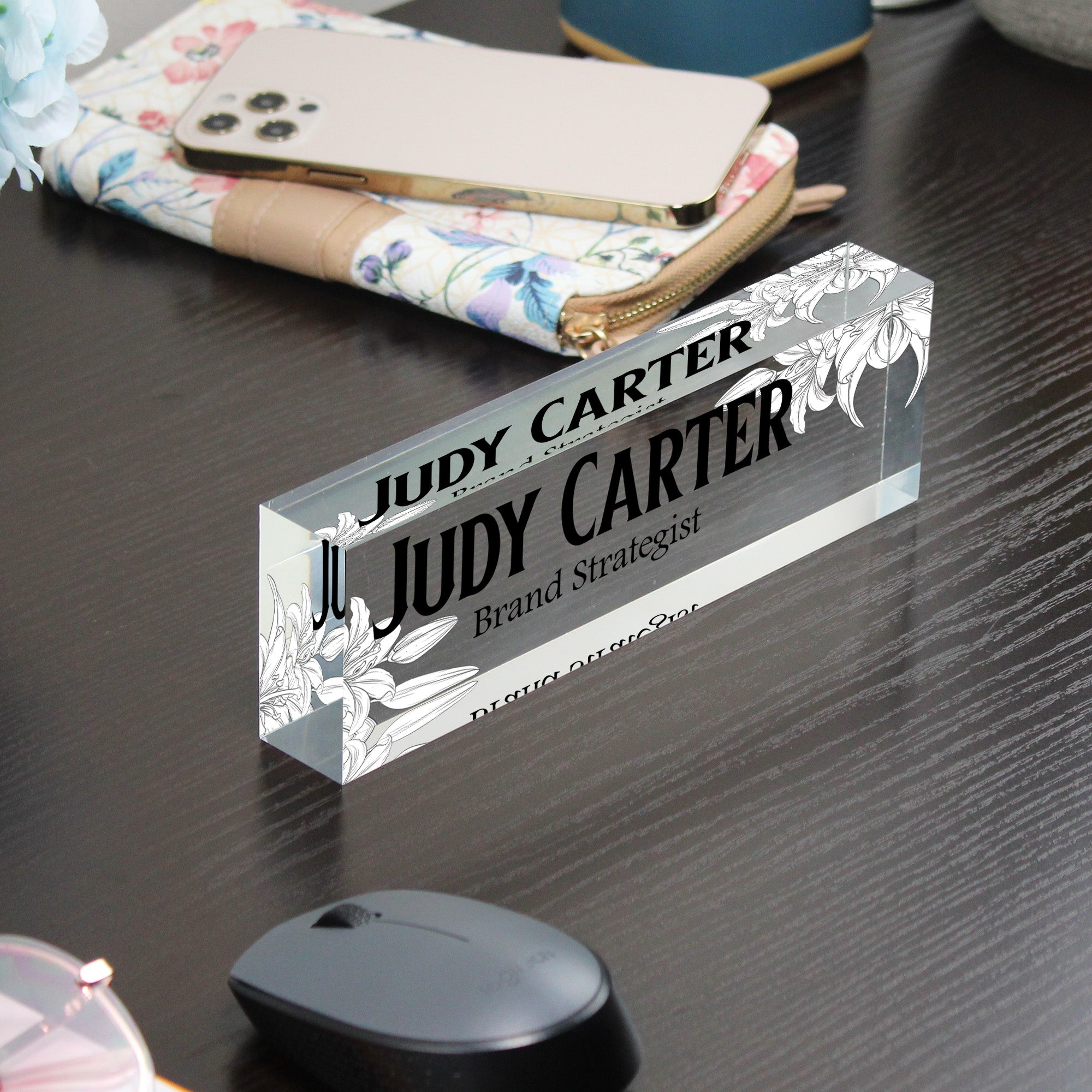 Personalized Acrylic Desk Name Plate with Floral Design - Custom Office Decor for Brand Strategists and Professionals - Image 9