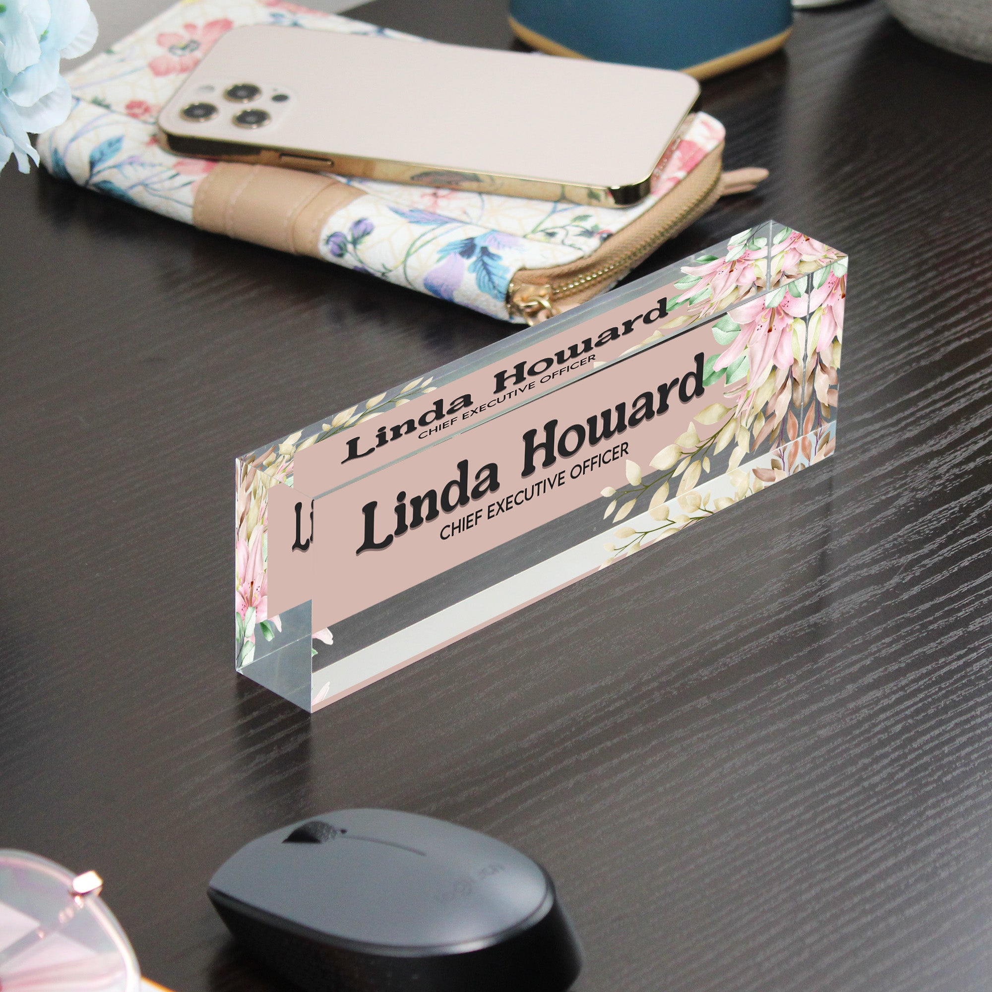 Personalized Floral Acrylic Desk Name Plate – Elegant Handmade Gift for Executives and Professionals - Image 9