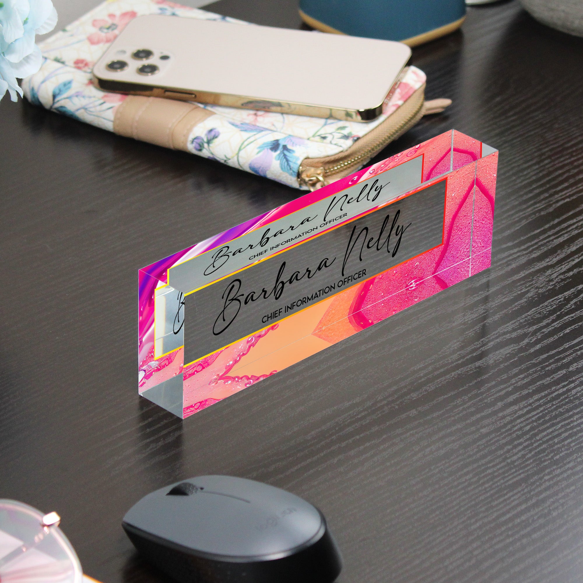 Personalized Acrylic Desk Name Plate - Vibrant Abstract Design for Executives, Handmade Custom Office Décor - Image 9