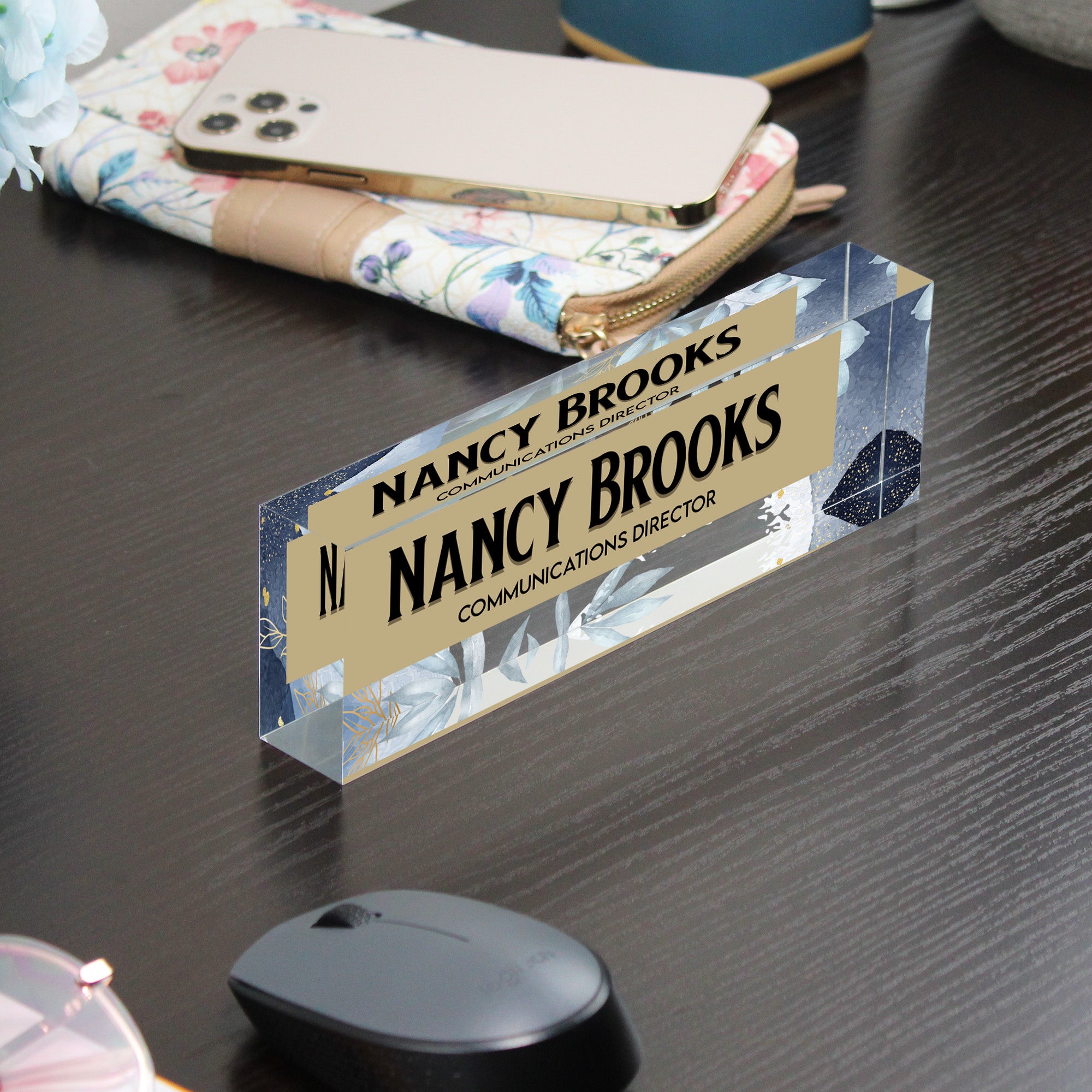 Personalized Acrylic Desk Block Nameplate with Elegant Floral Design - Perfect for Office Decor and Gift Giving - Image 9