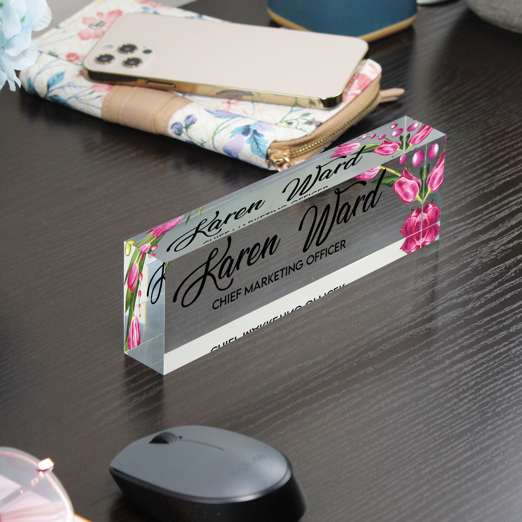 Personalized Floral Acrylic Desk Nameplate - Custom Office Decor with Elegant Script for Gift-Giving - Image 9