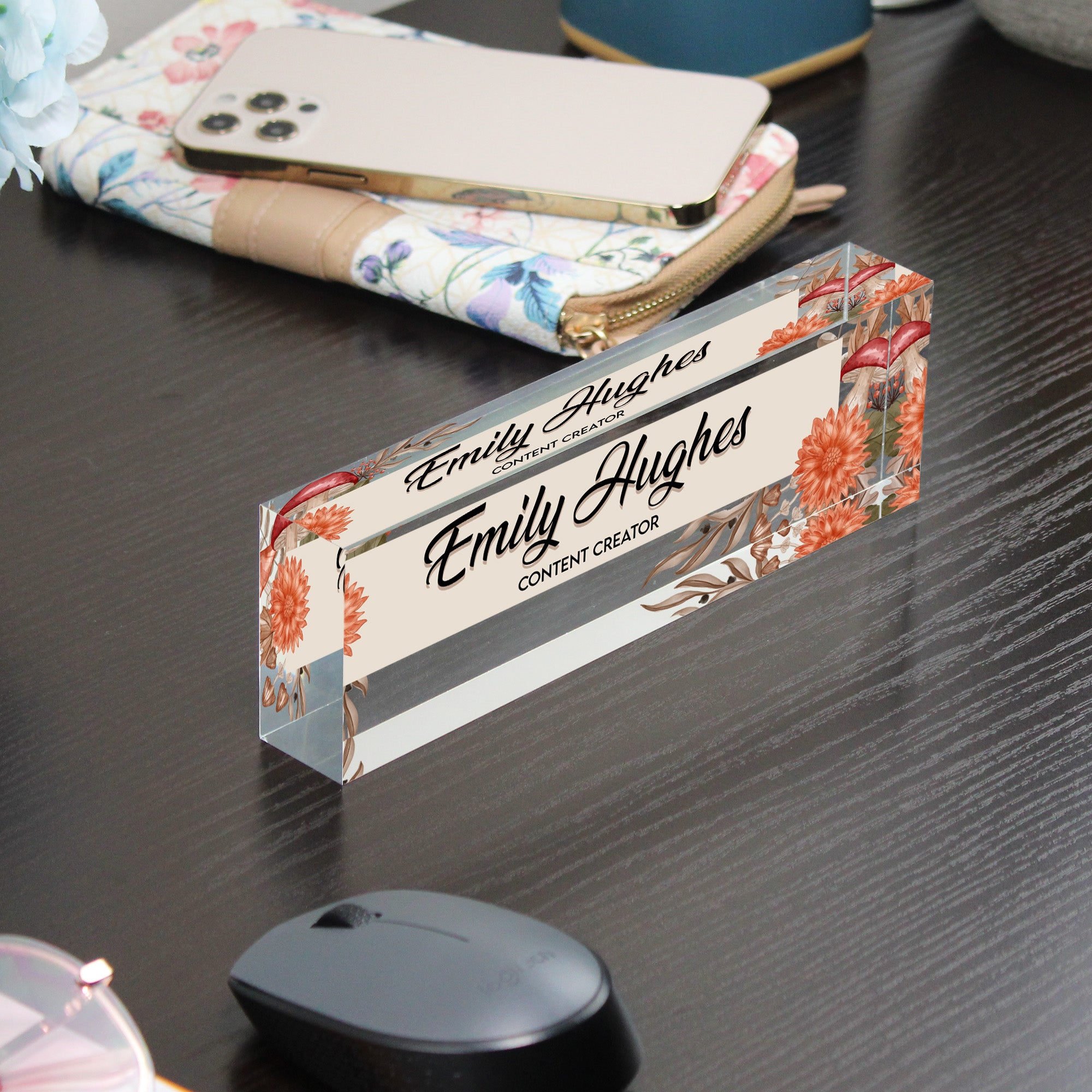 Personalized Floral Acrylic Desk Name Block - Custom Handmade Gift for Content Creators - Image 9