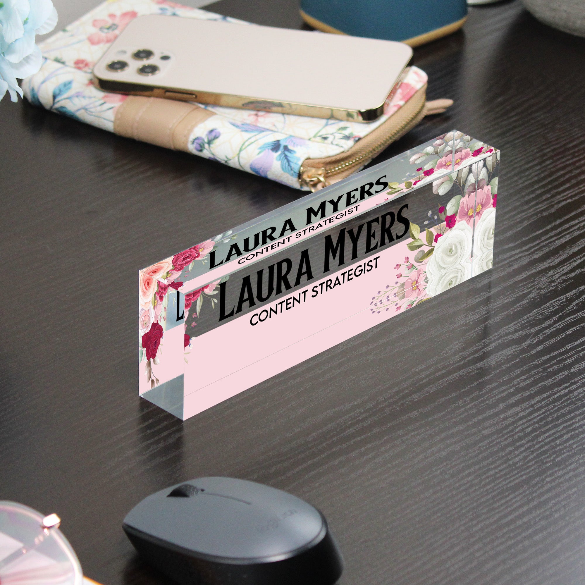 Exquisite Personalized Floral Acrylic Desk Nameplate - Customized Gift for Content Strategists, Crafted with Love - Image 9