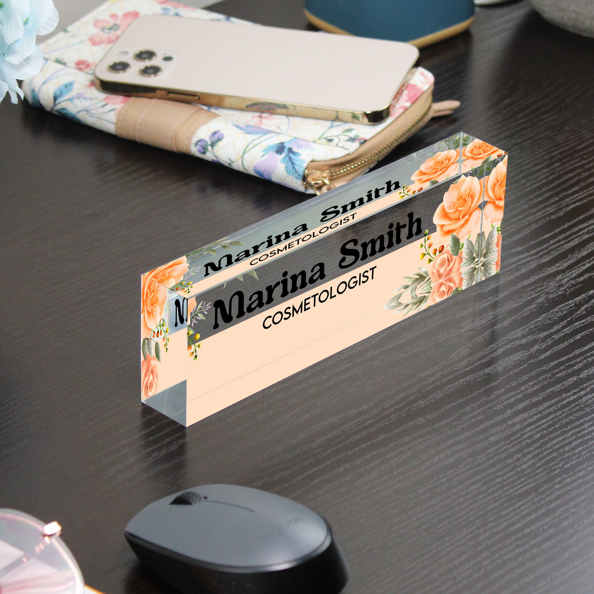 Personalized Floral Acrylic Desk Block - Custom Nameplate for Cosmetologist - Unique Handmade Gift for Beauty Professionals - Image 9