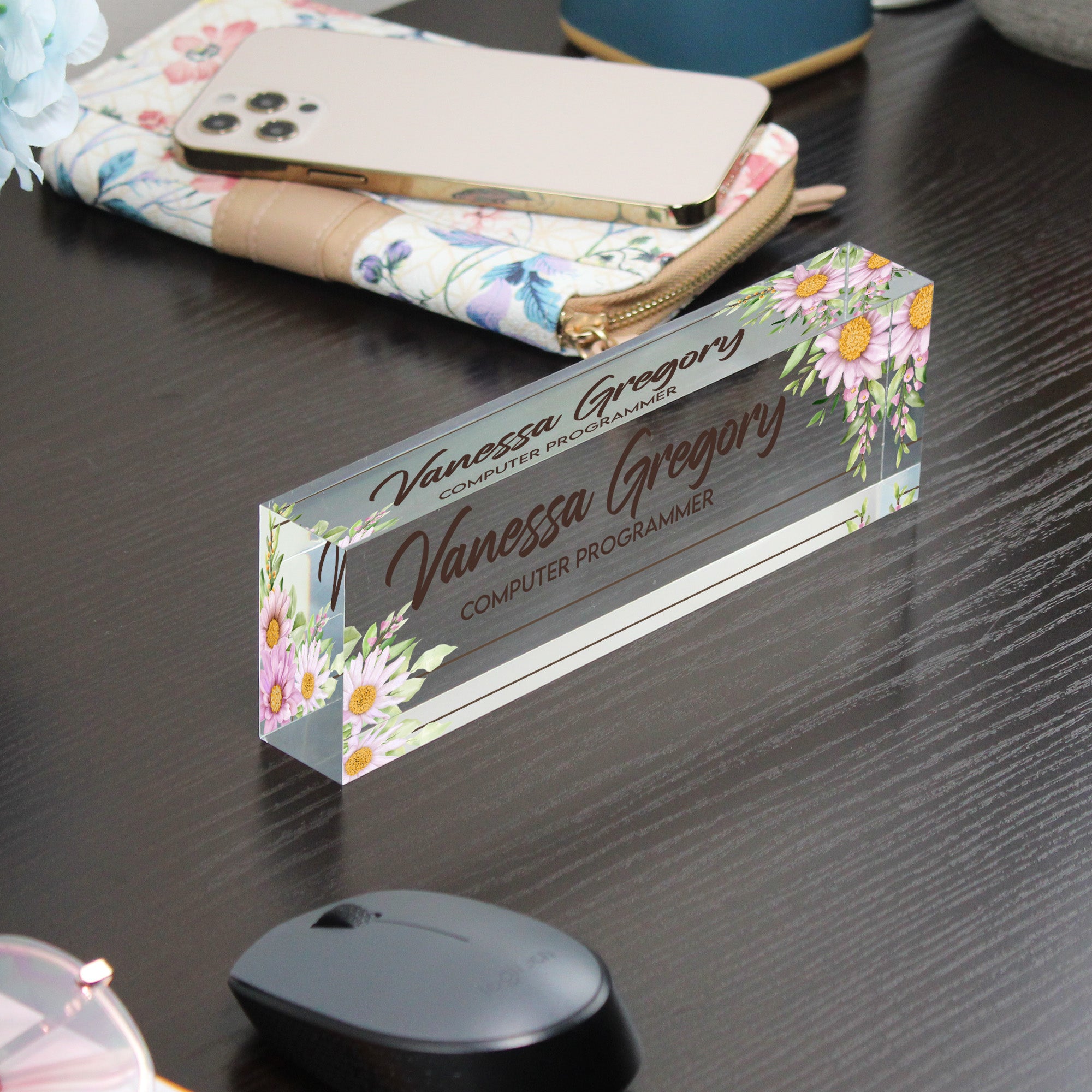Personalized Floral Acrylic Desk Block - Custom Nameplate for Computer Programmers - Artistic Gift for Professionals - Image 9