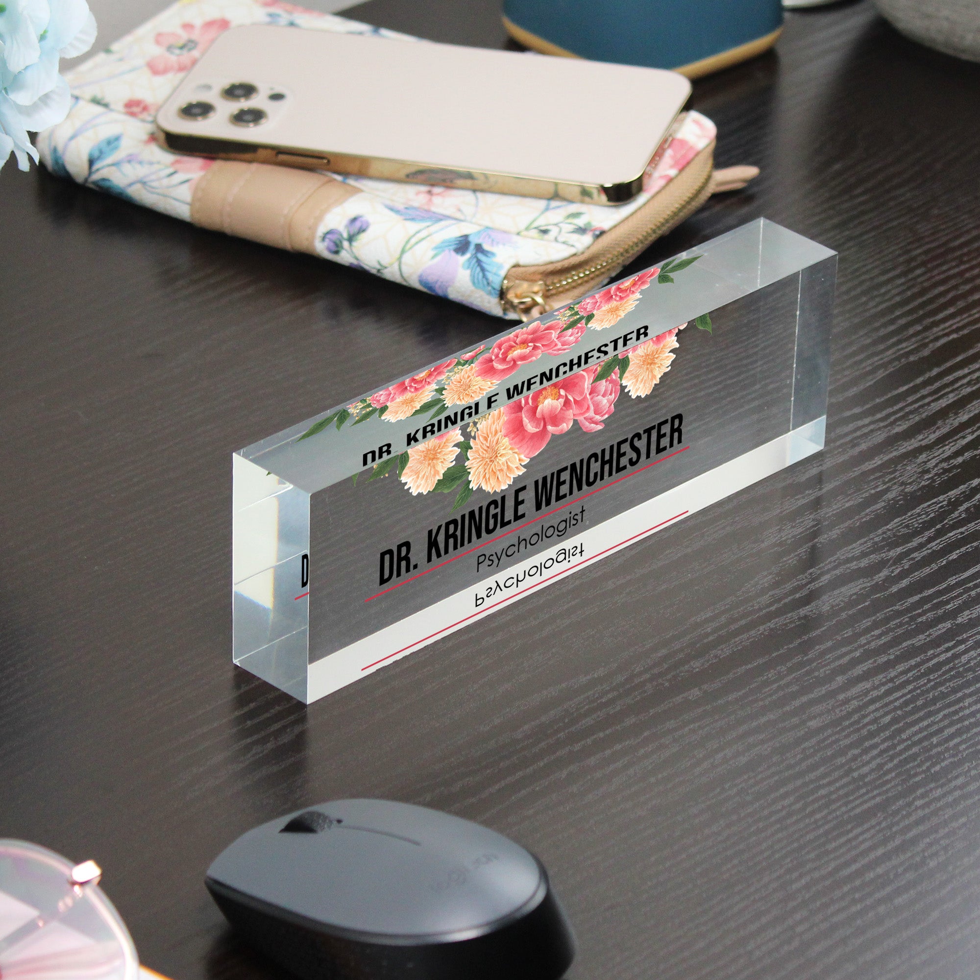 Personalized Acrylic Desk Block with Floral Design – Custom Name Plaque for Psychologists, Teachers, and Professionals - Image 9