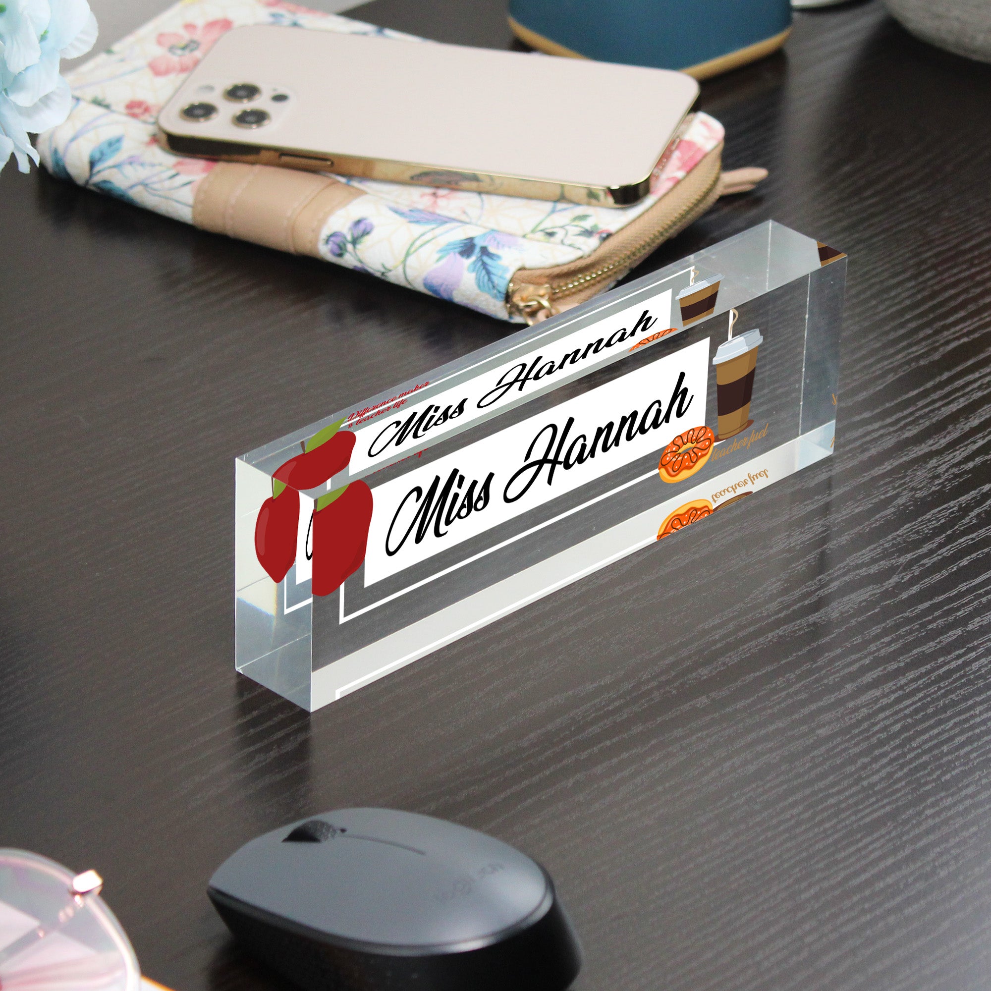 Personalized Acrylic Desk Block for Teachers - Custom Nameplate with Apple and Coffee Designs, Perfect Gift for Educators - Image 9
